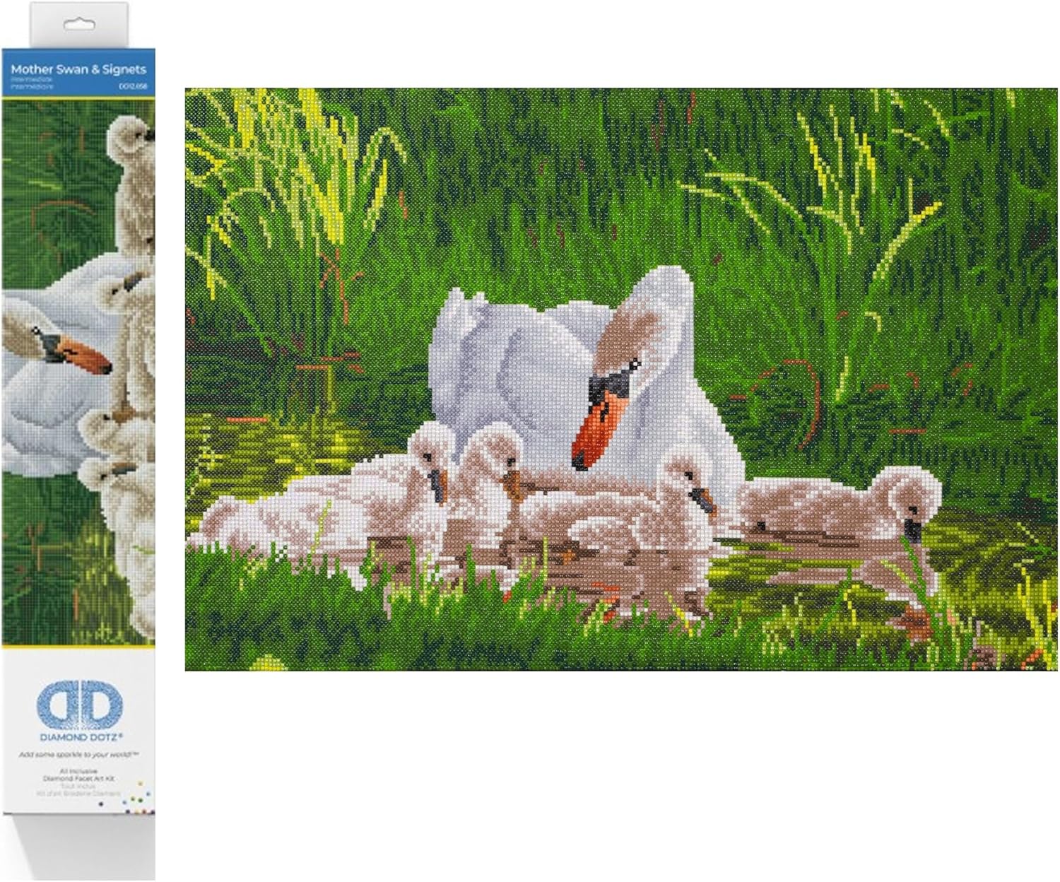 DIAMOND DOTZ Mother Swan & Signets Diamond Painting Kits for Adults - Diamond Art Kits a Relaxing Creative Craft Kit with Dotz Gems 16.1x24.4
