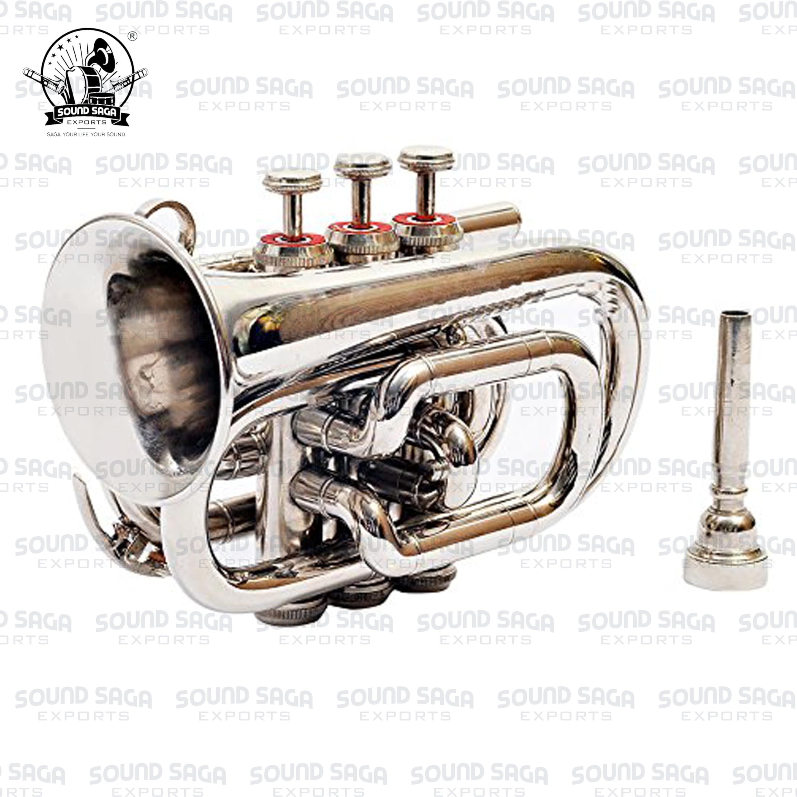 Trompette de poche BB Pitch, de qualité supérieure, avec embouchure et étui de transport (nickel)