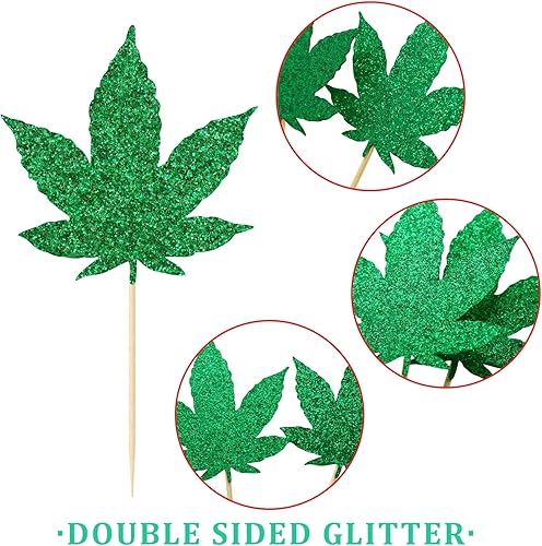 Miniatura 2 de Decoración para cupcakes de hojas de marihuana, adornos para cupcakes con purpurina, decoraciones de fiesta de hierbas, decoración de fiesta de