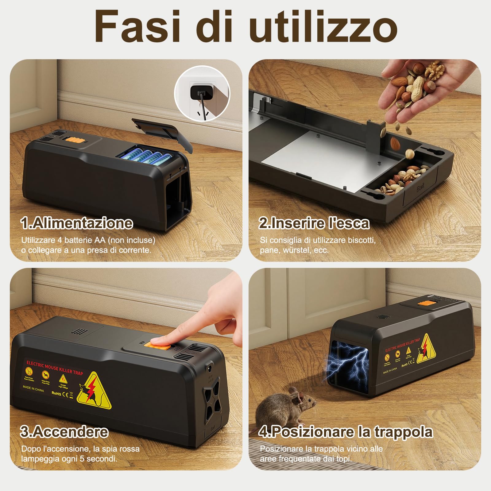 Trappola per Topi Elettrica Potente Tensione Trappole Elettriche per Topi e Ratti per Casa Trappolino Elettrico Riutilizzabile,Trappole per Topi Interno,Senza Toccare, Adatto per Domestici