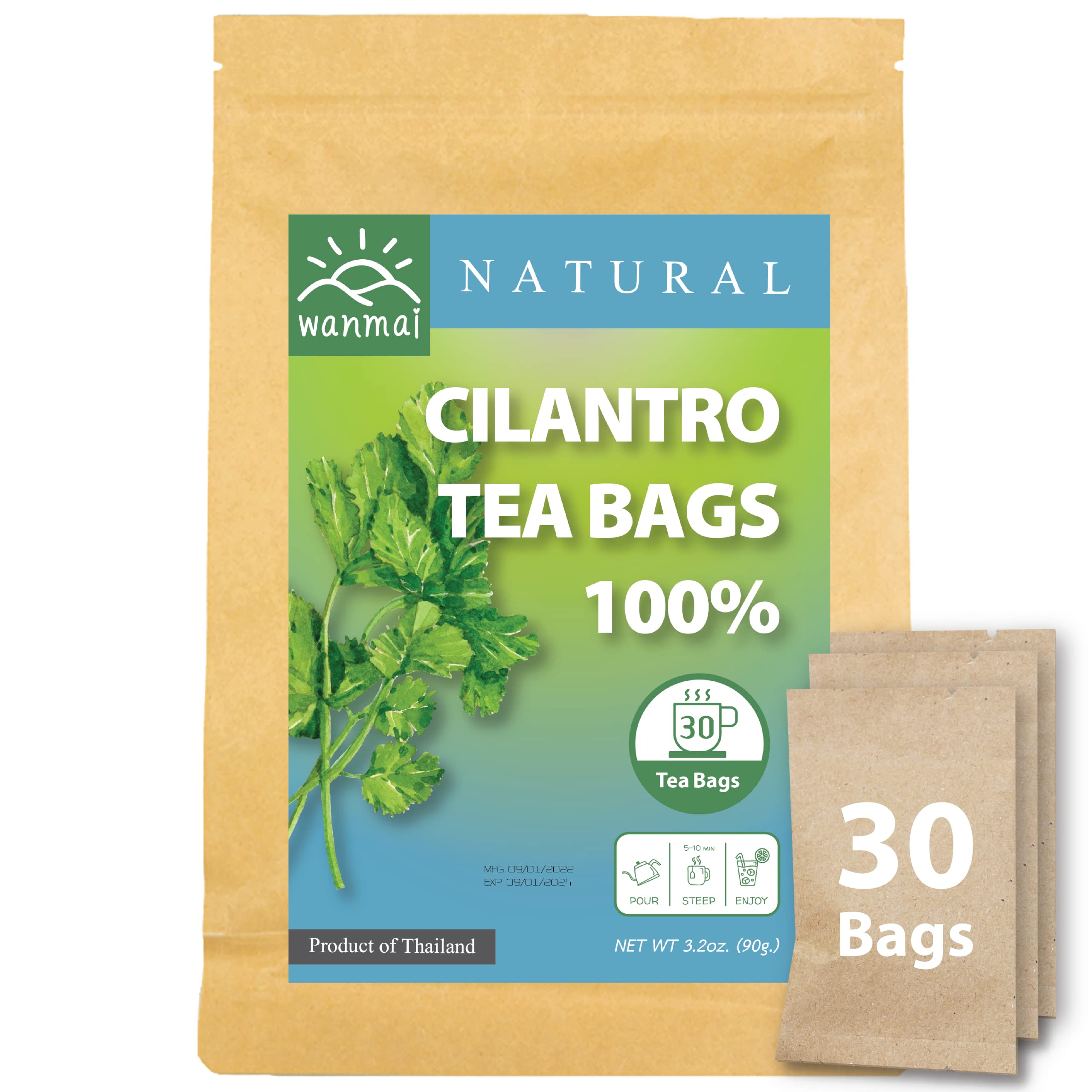 WANMAI29Cilantro Tea Bags, 30-Count, Natural Sugar Free Drink, Supports Vegan and Ketogenic Diets, No Caffeine or Harsh Additives, 100% Real Herb in Kraft Steeping Bag