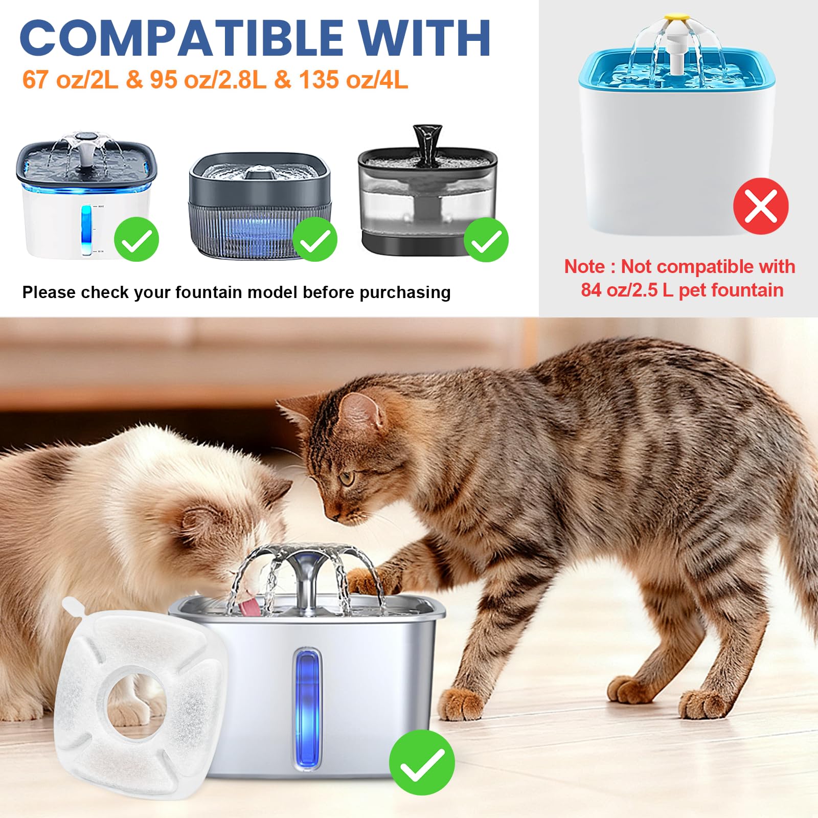 Paquete de 24 filtros de repuesto para fuente de agua para gatos, 12 filtros de fuente para gatos y 12 esponjas de prefiltro para dispensador automático de agua para perros y mascotas de 94 onzas/2,8