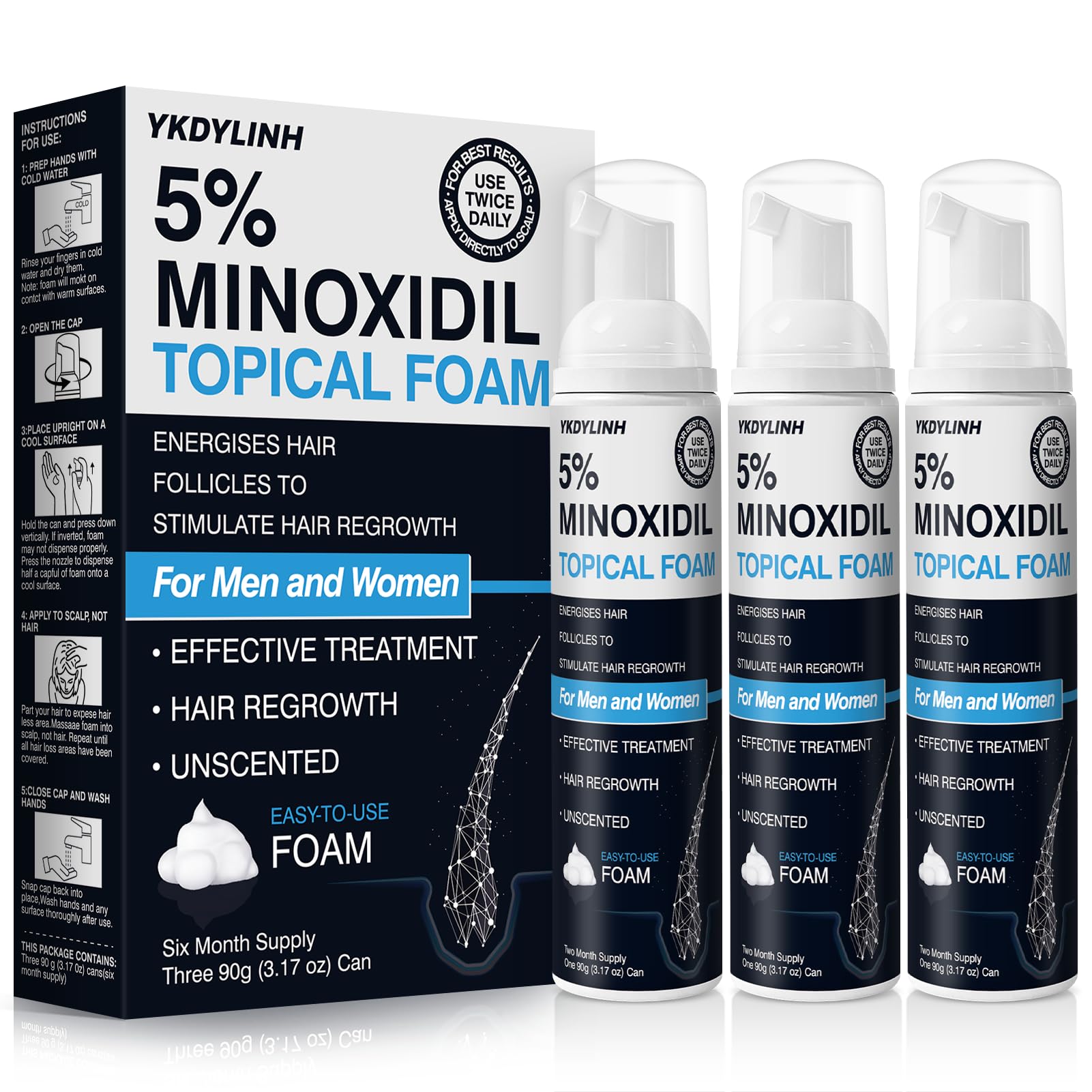 5% Minoxidil Foam– Hair Regrowth Treatment for Men & Women, Prevents Hair Thinning & Strengthens Roots, Minoxidil Foam for Fuller, Healthier Hair,9.52 Ounce (Pack of 1) 9 Fl Oz (Pack of 1)