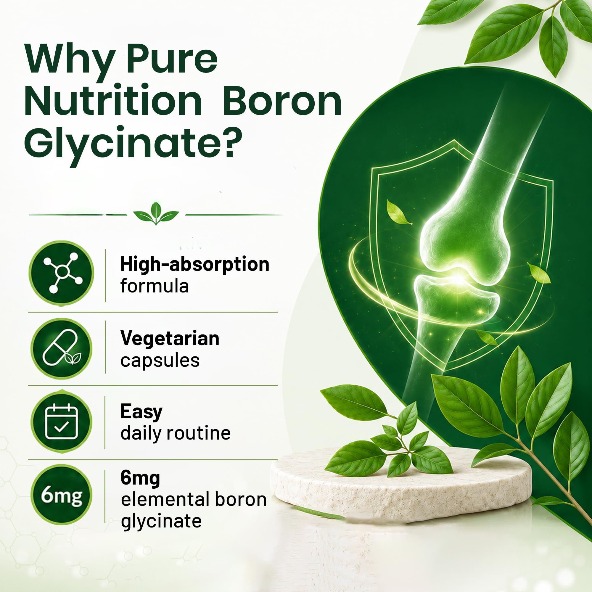 Pure Nutrition Boron Glycinate 6mg - 60 Veg Capsules | 100% Chelated Boron Supplement for Bone Strength, Joint Support, Cognitive Health & Hormonal Balance 1
