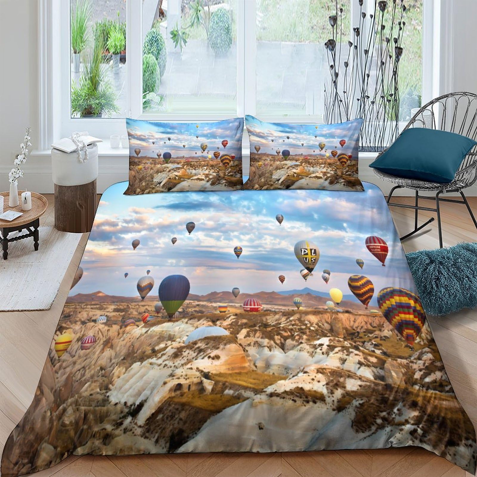 Ctjqhvkz Style-2 3D Printed Hot Air Balloon Fitted Sheet Microfiber Colorful Landscape Bed Cover Anti-Slip Easy Care For Bedroom Guest Room Decor Single（135X200cm）