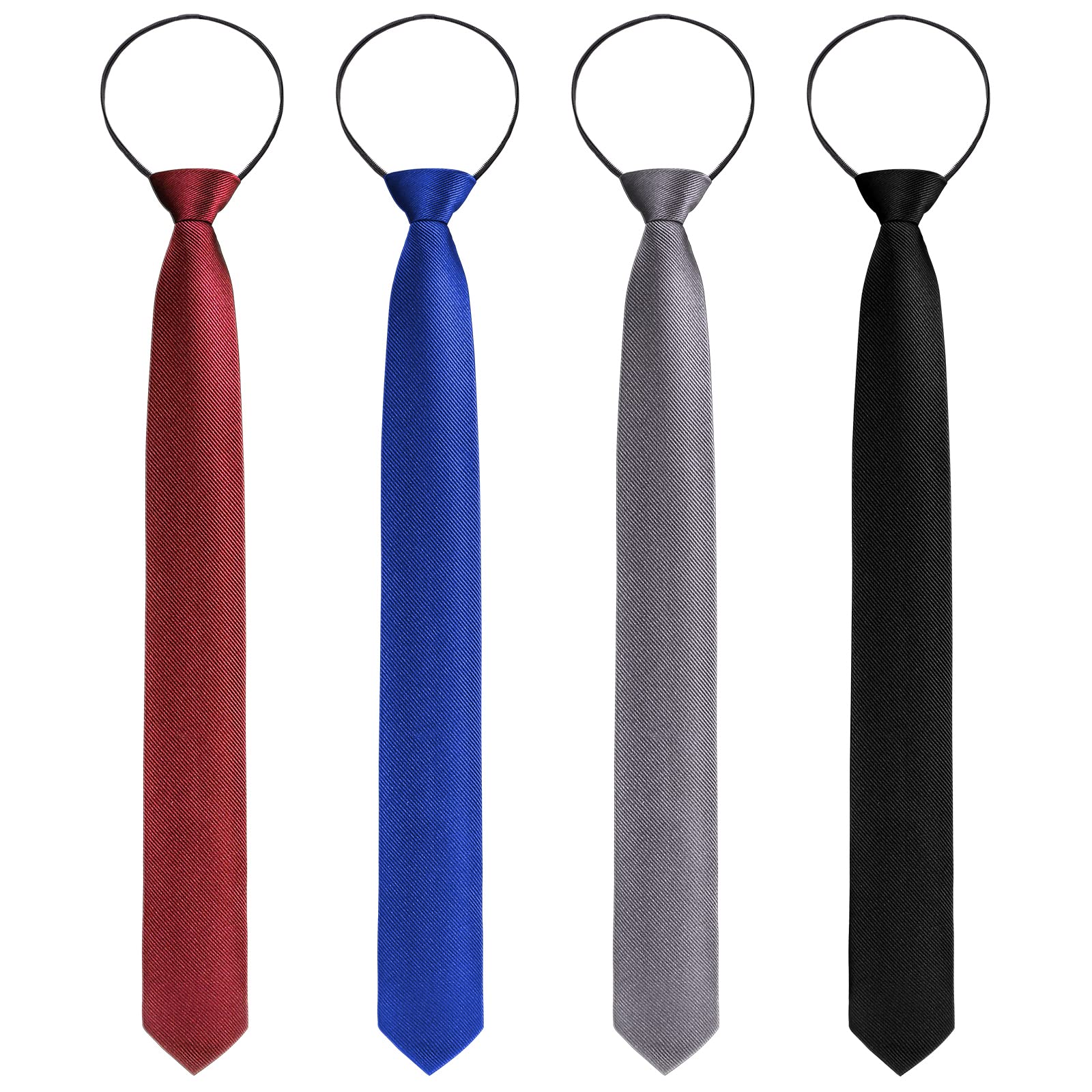 Xinnun 4 Pieces Zipper Ties for Men Adjustable Men's Neckties Zip on Tie for Men Zipper Skinny Necktie Clip on Slim Tie