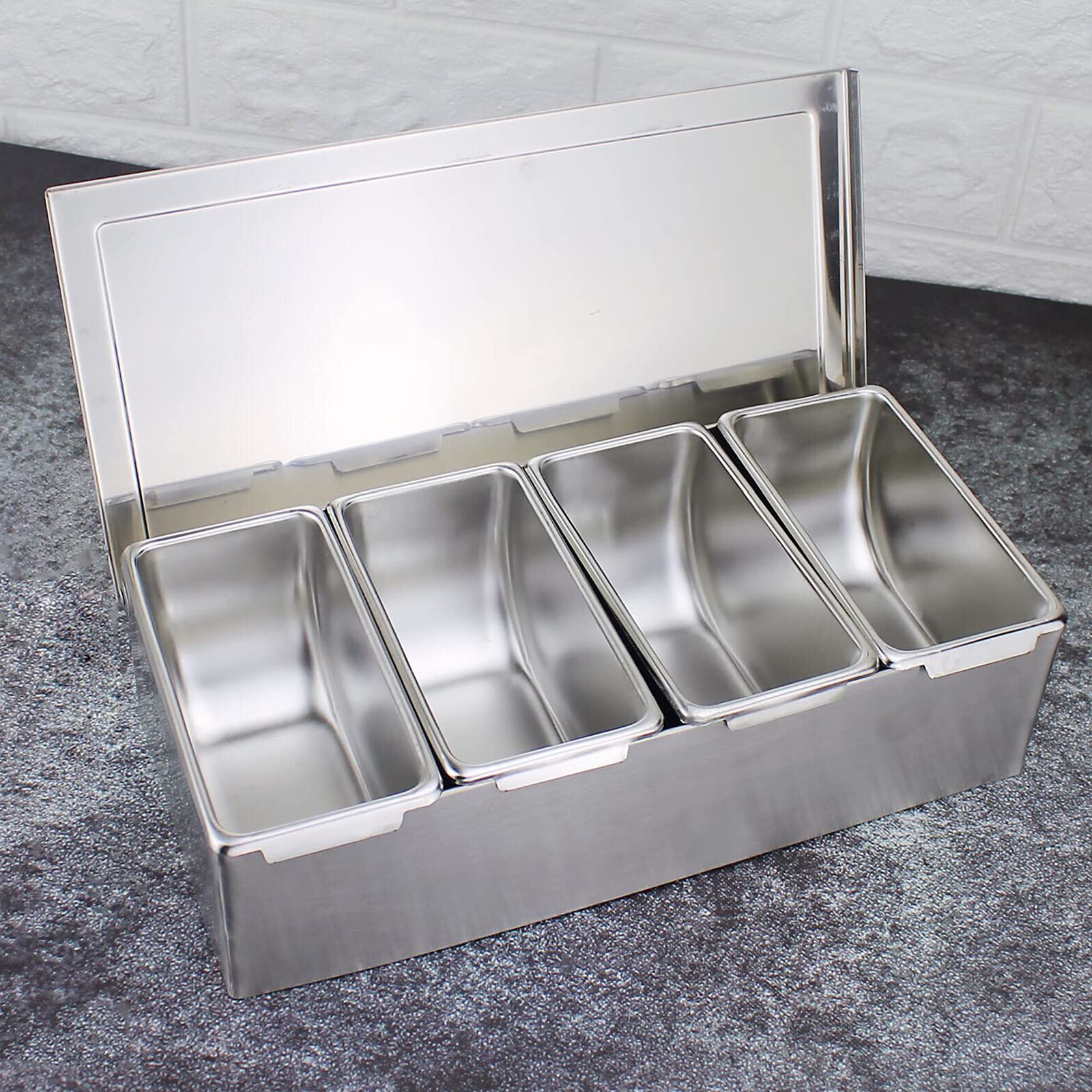 Porta Spezie 4 Scomparti In Acciaio Inox - Contenitore Condimenti Con Coperchio - Foto 9