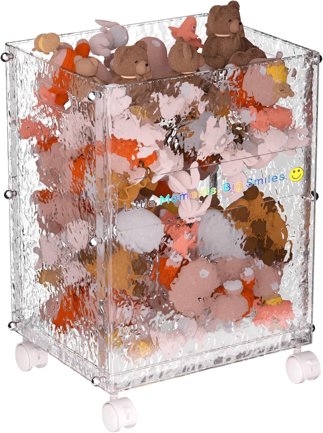 Stuffed Animal Storage Wheels Rolling Toy Bin Slim Tall