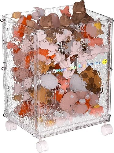 Organizador de juguetes para niños con ruedas, contenedor de almacenamiento rodante de animales de peluche, plástico PET y ABS, soporte de juguetes