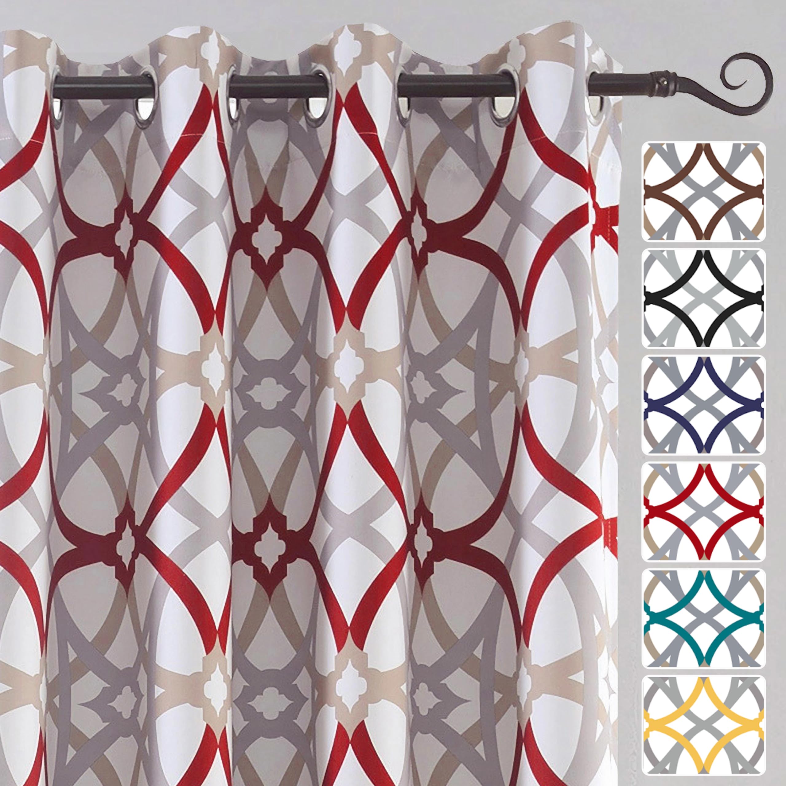 DriftAway Alexander Lot de 2 Rideaux de fenêtre Thermiques Non doublés à œillets avec Motif Treillis géométrique en Spirale, 132,1 x 213,4 cm (Rouge et Gris)