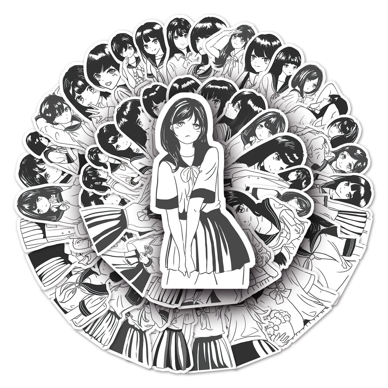 50Pcs Anime Stickers Laptop Car Scrapbook Phone Skateboard Suitcase Luggage Bike Anime Girls Stickers Vinyl Waterproof Aesthetic Personalised Stickers for Teens Boys Girls Adults Children