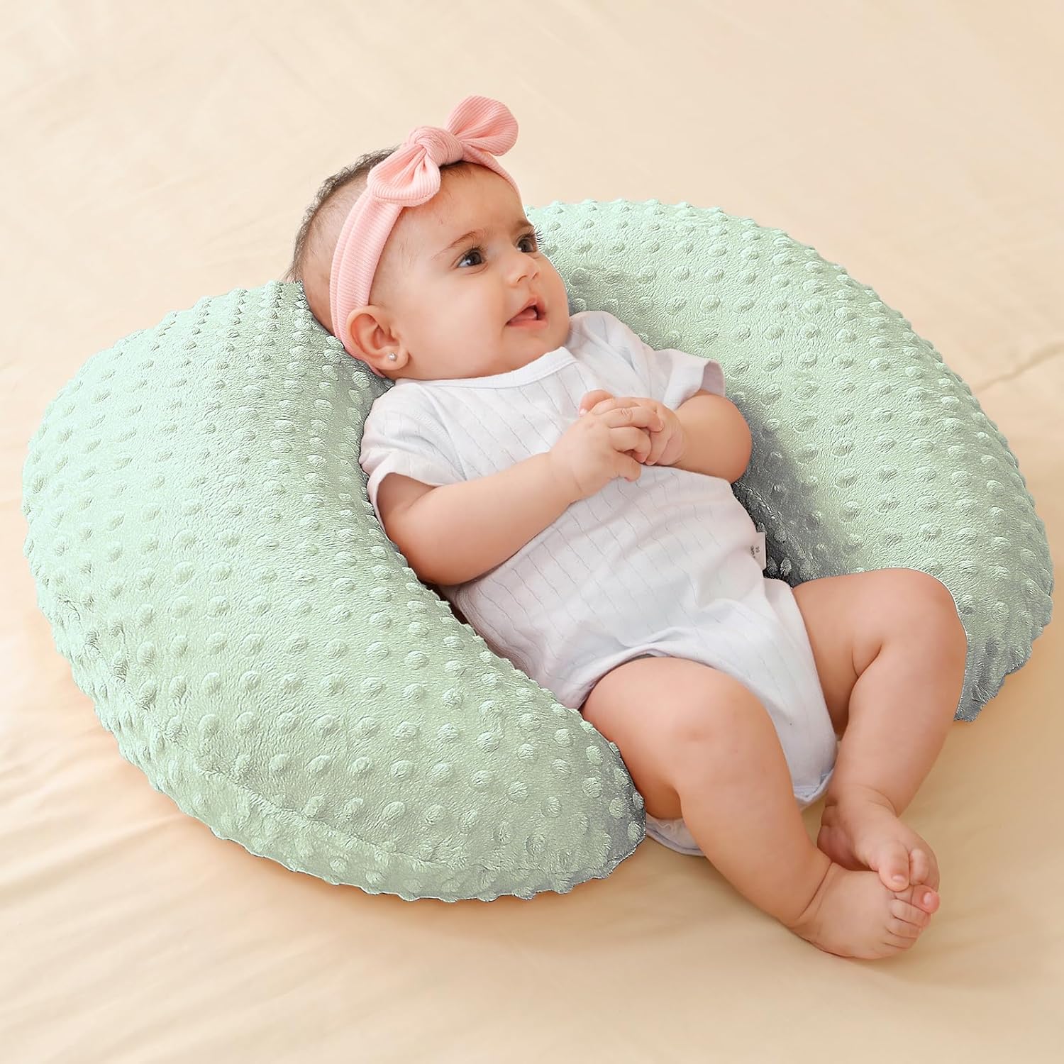 Nursing Pillow and Positioner, Breastfeeding, Bottle Feeding, Baby Sitting Support with Removable Ultra Soft Cover, Tummy Time Support for Baby Boys and Girls (Green) - Image 7