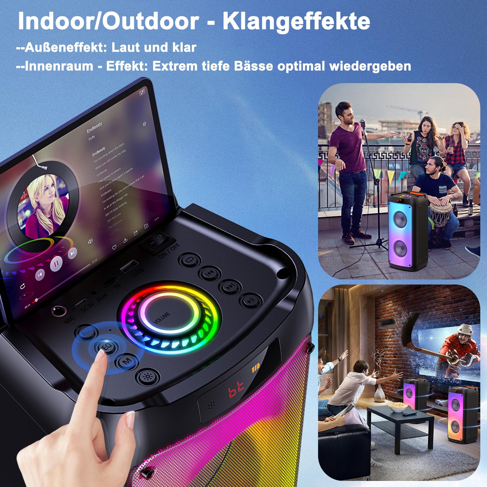 JYX Karaoke Maschine, Karaoke Anlage Mit 2 Mikrofonen, Tragbarer Bluetooth Lautsprecher Mit RGB Licht, Karaoke Box Karaoke Set, PA System Für Erwachsene, Party Box, Unterstützt TF/USB, AUX, FM, TWS