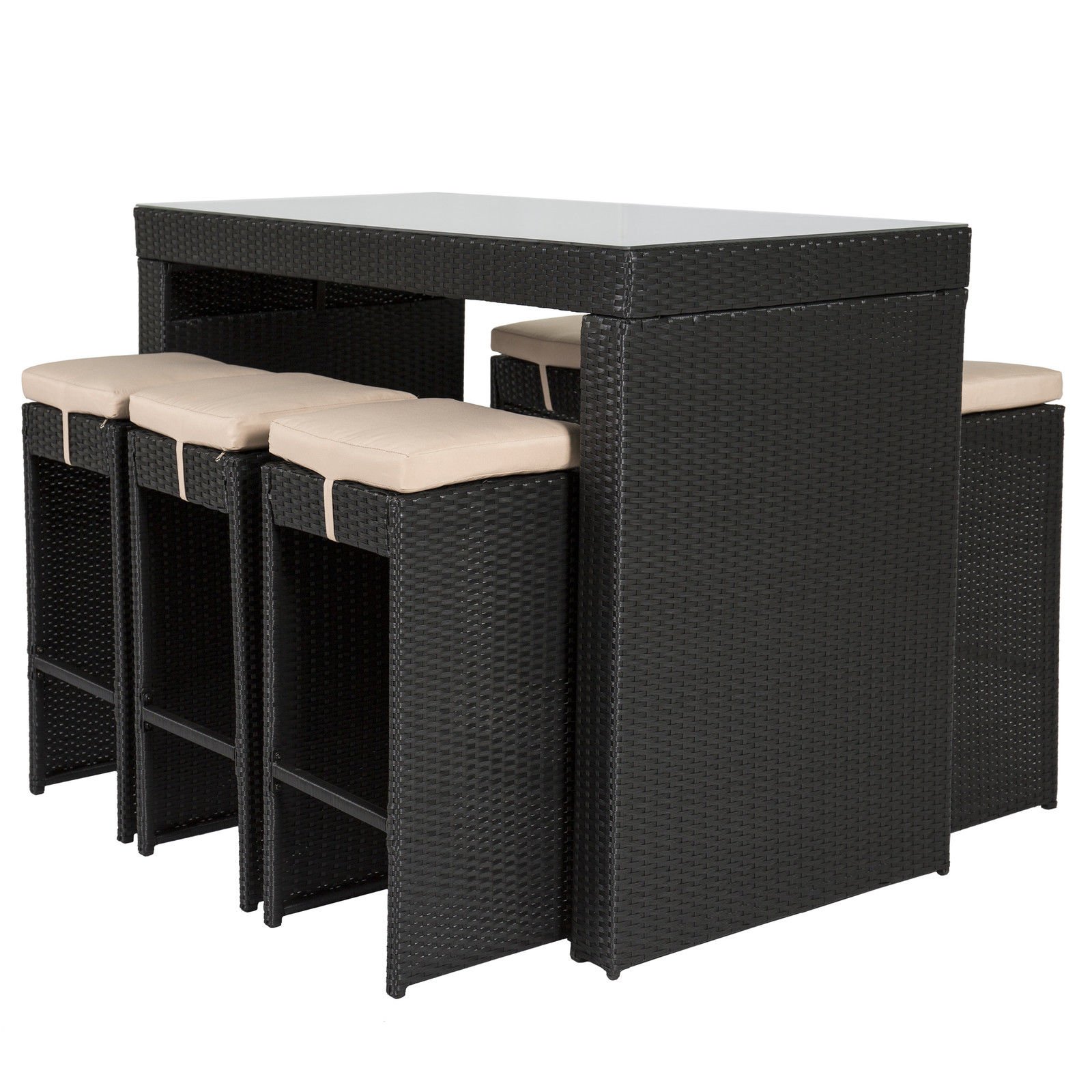 Best Choice Products 7Piece Outdoor Rattan Wicker Bar Dining Patio Furniture Set w/ Glass Table