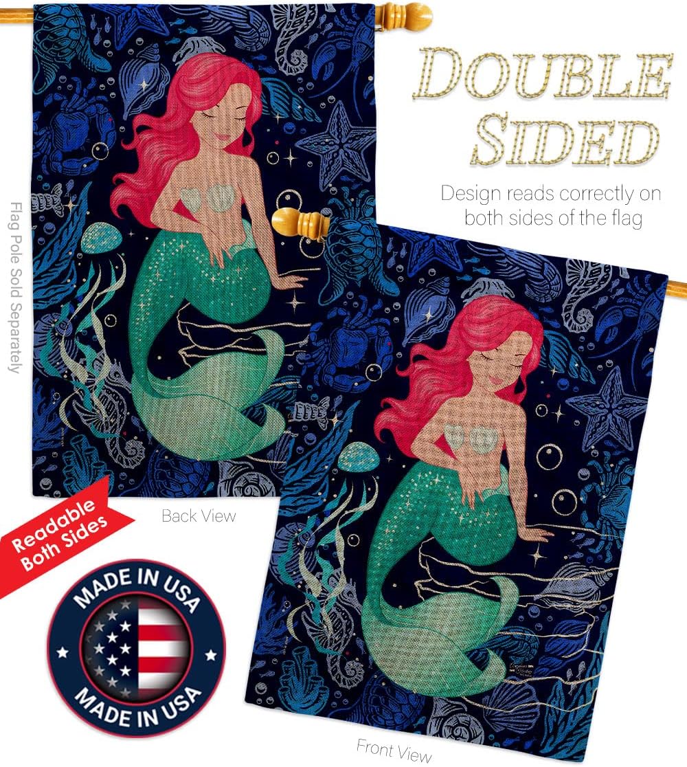 Mermaid Tapestry Home Decor Burlap House Flag Coastal Sea Creatures Nautical Wall Hanging Door Ocean Summer Marine Banner Small Garden Yard Porch Lawn Indoor Outdoor Decorations Gifts Made In USA