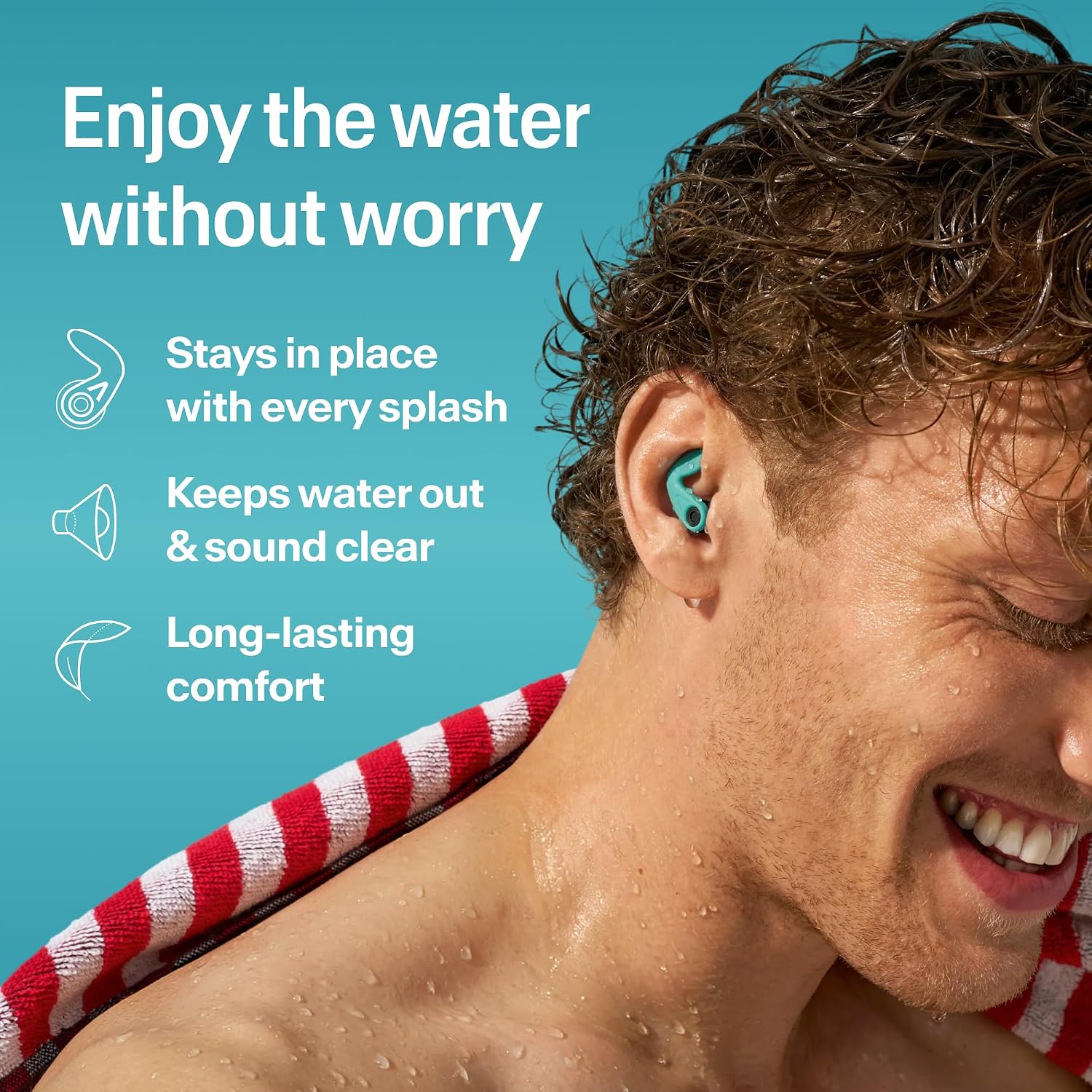 Alpine WaterSafe |Ear Plugs for Swimming, Swimmers, Surfing, & Water Sports | Ear protection to keep water out & hear sound | Secure fit, soft, comfortable, & reusable | 2 Tip sizes (M/L) | 1 Pair