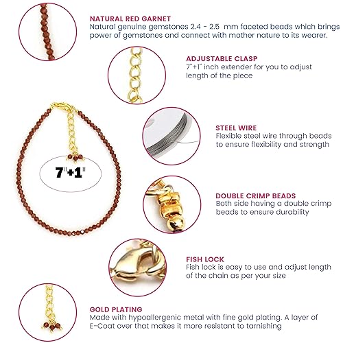 Miniatura 5 de Natural Red Garnet Beads Bracelet, January Birthstone, Energy Healing Crystals, Valentine's Day Gift for Her, Gemstone Jewelry 8 inch (Red Garnet)