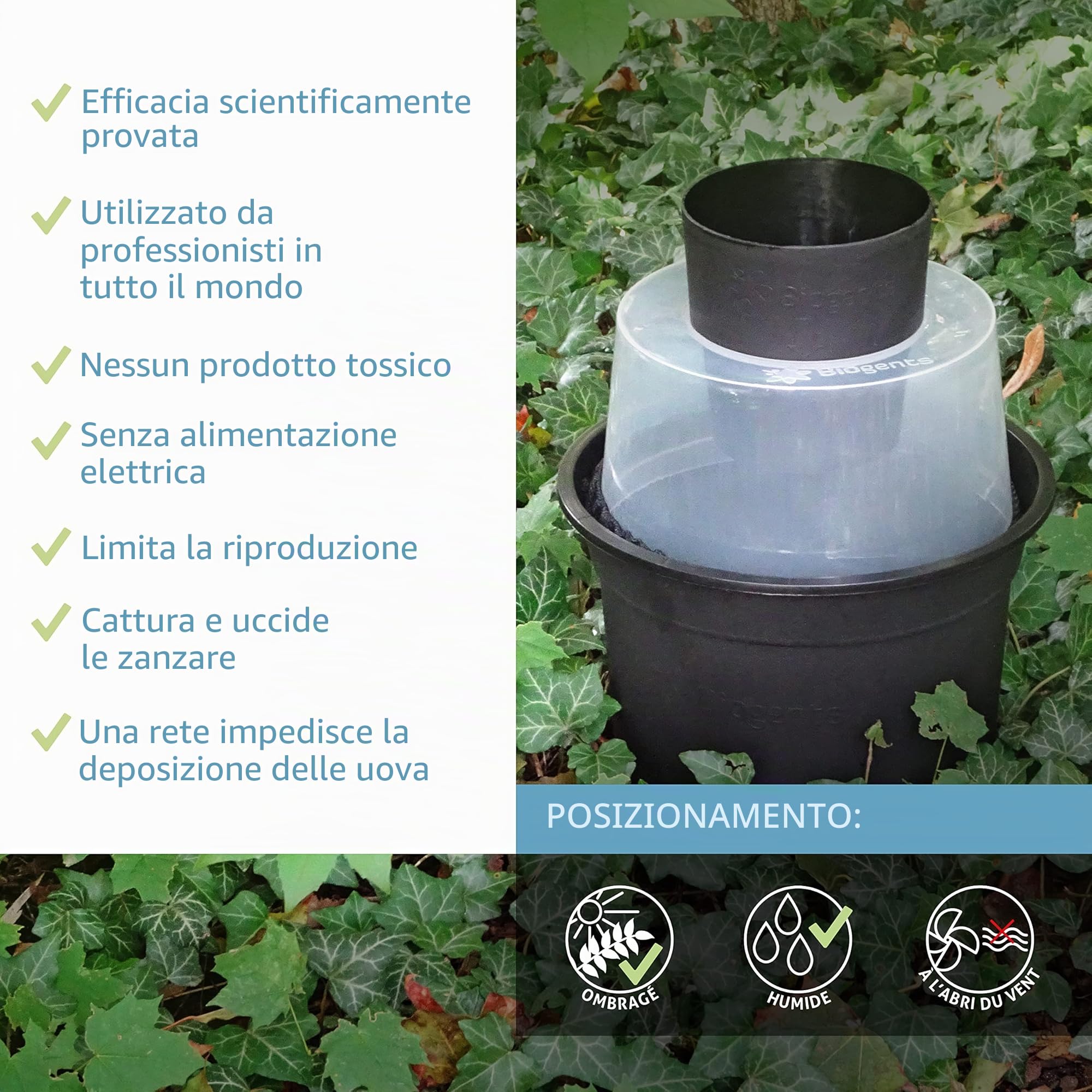 BIOGENTS Set di 2 trappole per zanzare, anti-ponte, anti-zanzare e zanzare, tigre, limita la riproduzione della zanzara e zanzara Tigre, senza elettricità BG-GAT2