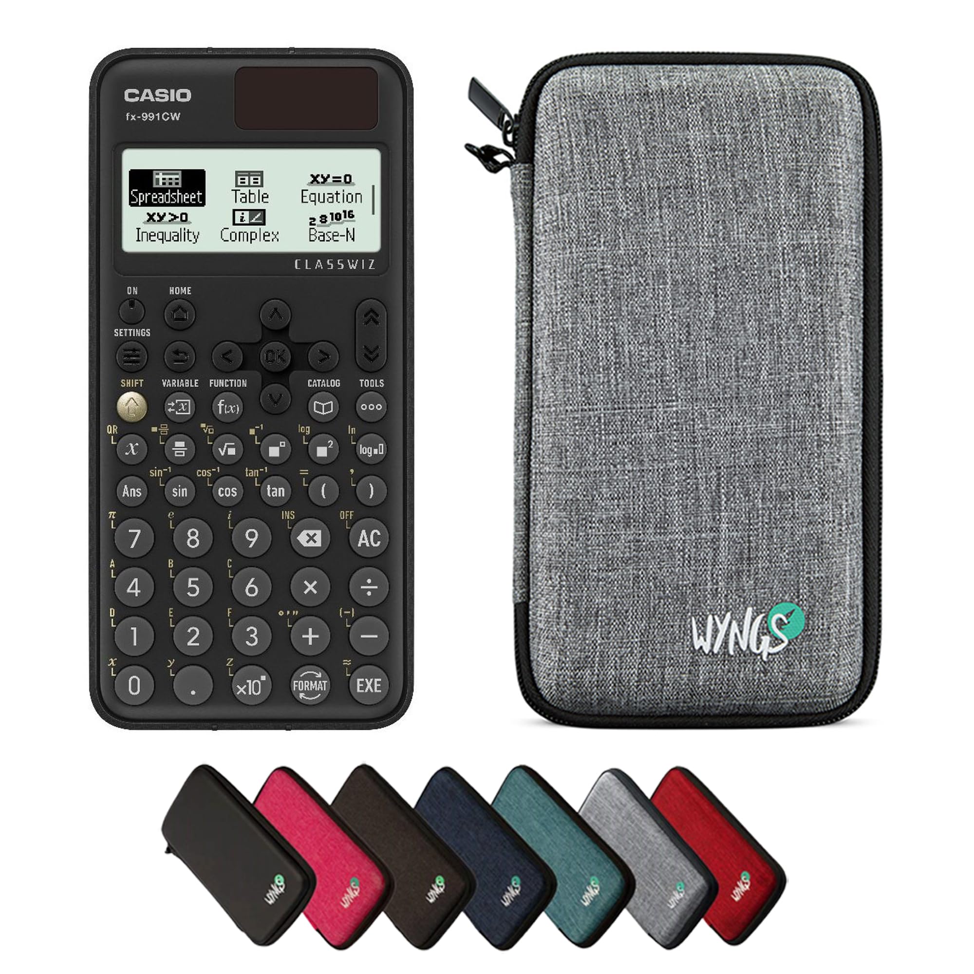 Casio fx-991CW ClassWiz con Custodia Protettiva WYNGS inclusa Grigio Chiaro - Calcolatrice Scientifica - Pacchetto Base
