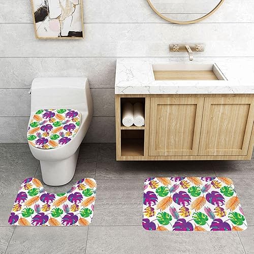 Miniatura 9 de Tropical Maple Leaf Bathroom Rugs and Mats Sets 3 Piece, Ultra Soft Non Slip Absorbent Microfiber Bath Rugs and U-Shaped Toilet Rug, Bathroom Floor