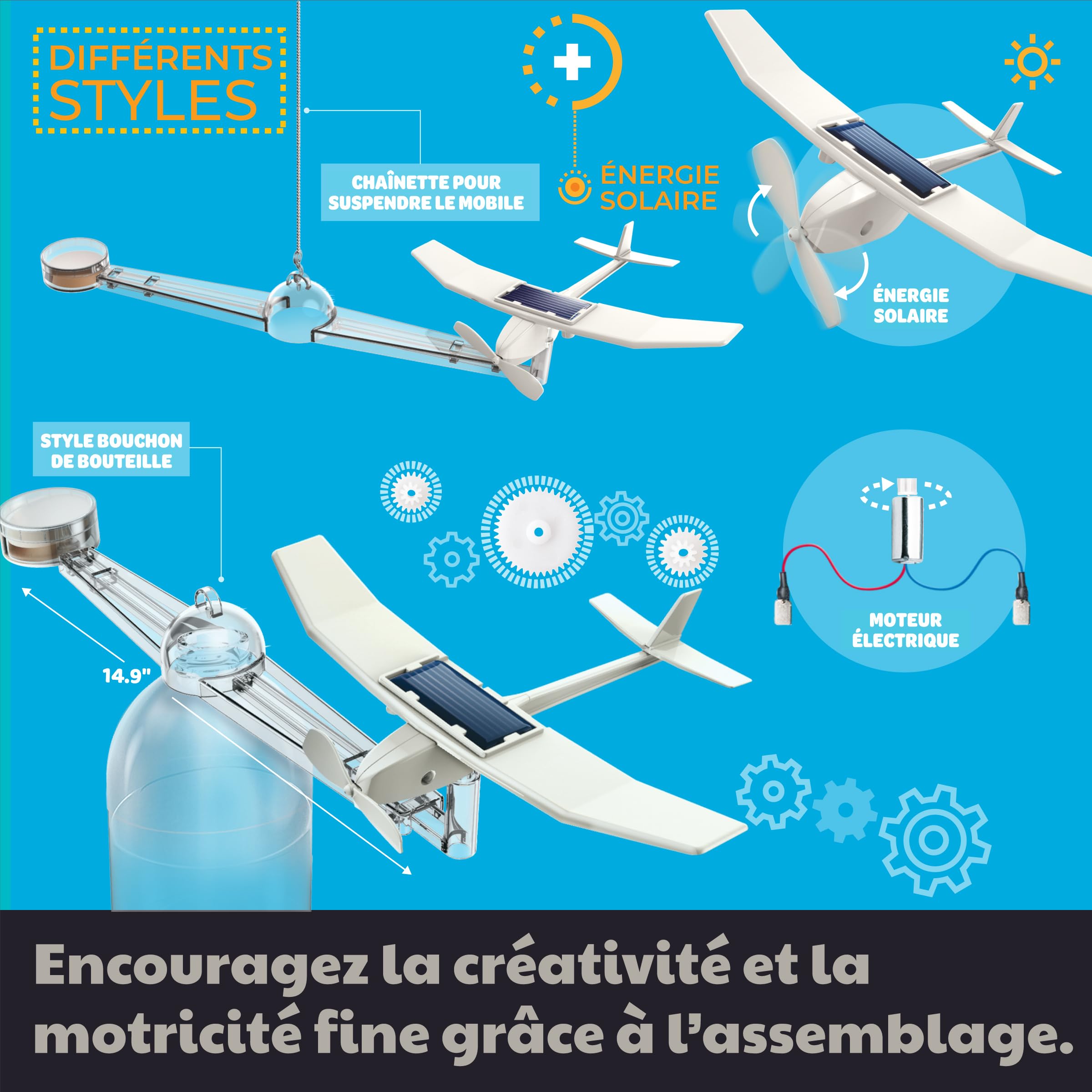 4M Green Science Avion Solaire Mobile – Kit STEM à Construire – Jouet Éducatif Énergie Solaire – Mobile Avion avec Panneau Solaire – Enfants 5+