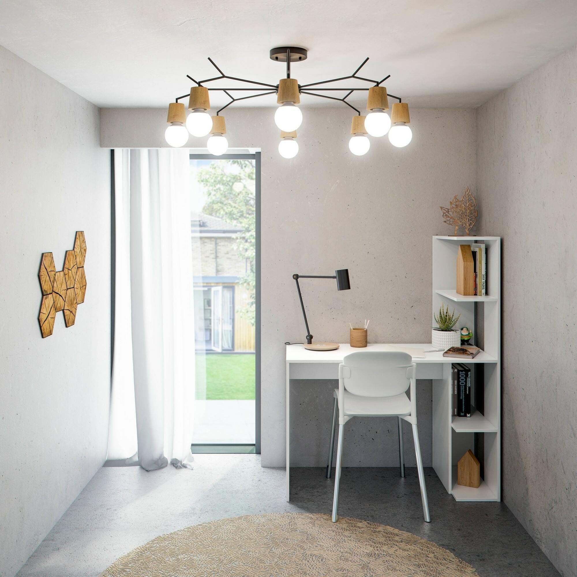 Dmora - Scrivania Pittston, Scrittoio lineare con libreria, Tavolo ufficio multiuso salvaspazio, 110x52h136 cm, Bianco