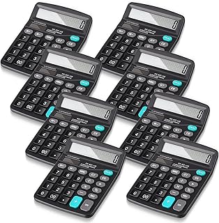 Konohan 8 Pieces 12-Digit Calculator, Solar Basic Desktop Calculator Large Display Electronic Calculators Dual Power Handheld Calculator for Home Office School (Black)