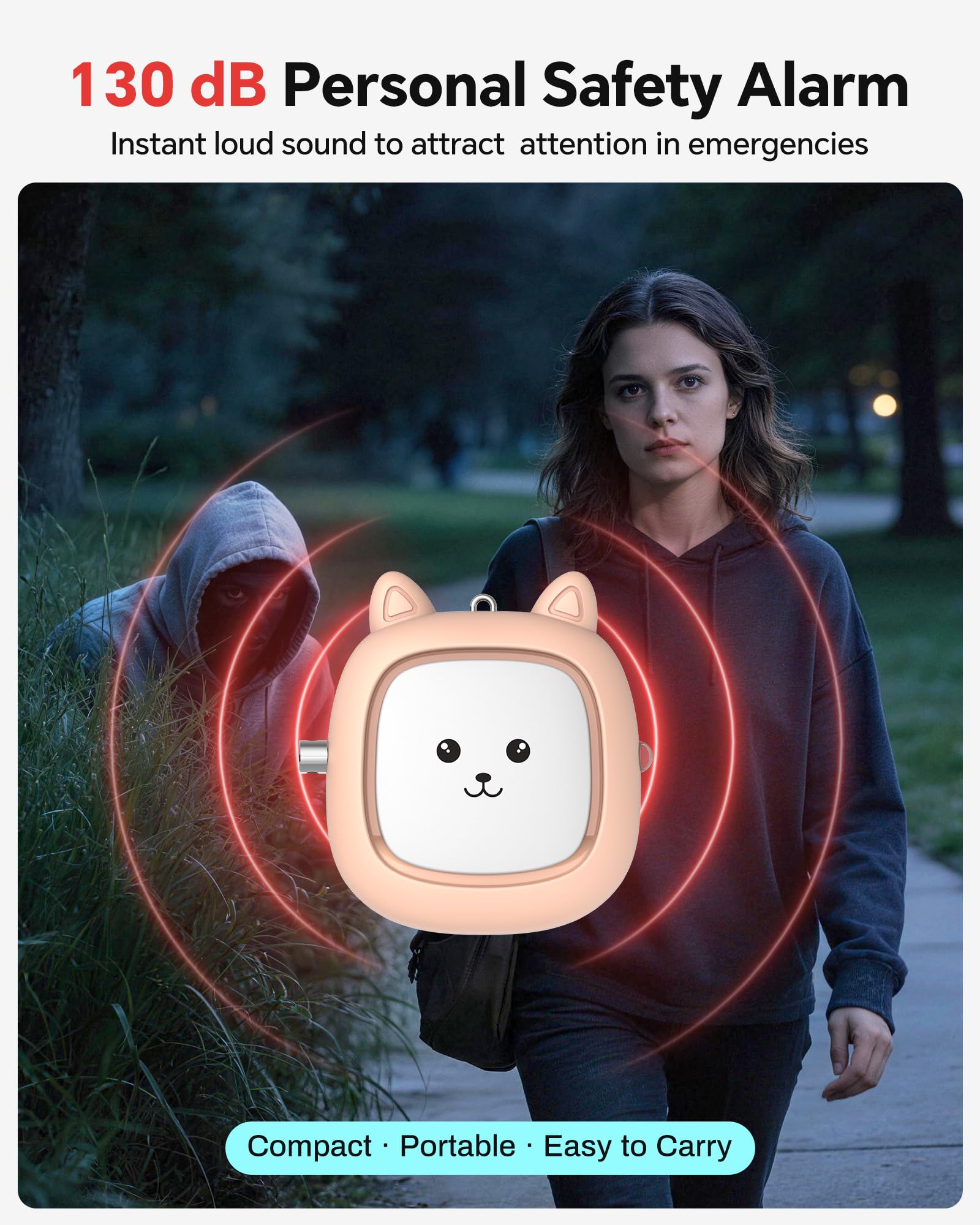 Alarma personal de sonido seguro, VIGOROAD 130 dB de alarma de emergencia con luz LED, sirena de seguridad de sonido personal para mujeres, hombres, niños y ancianos
