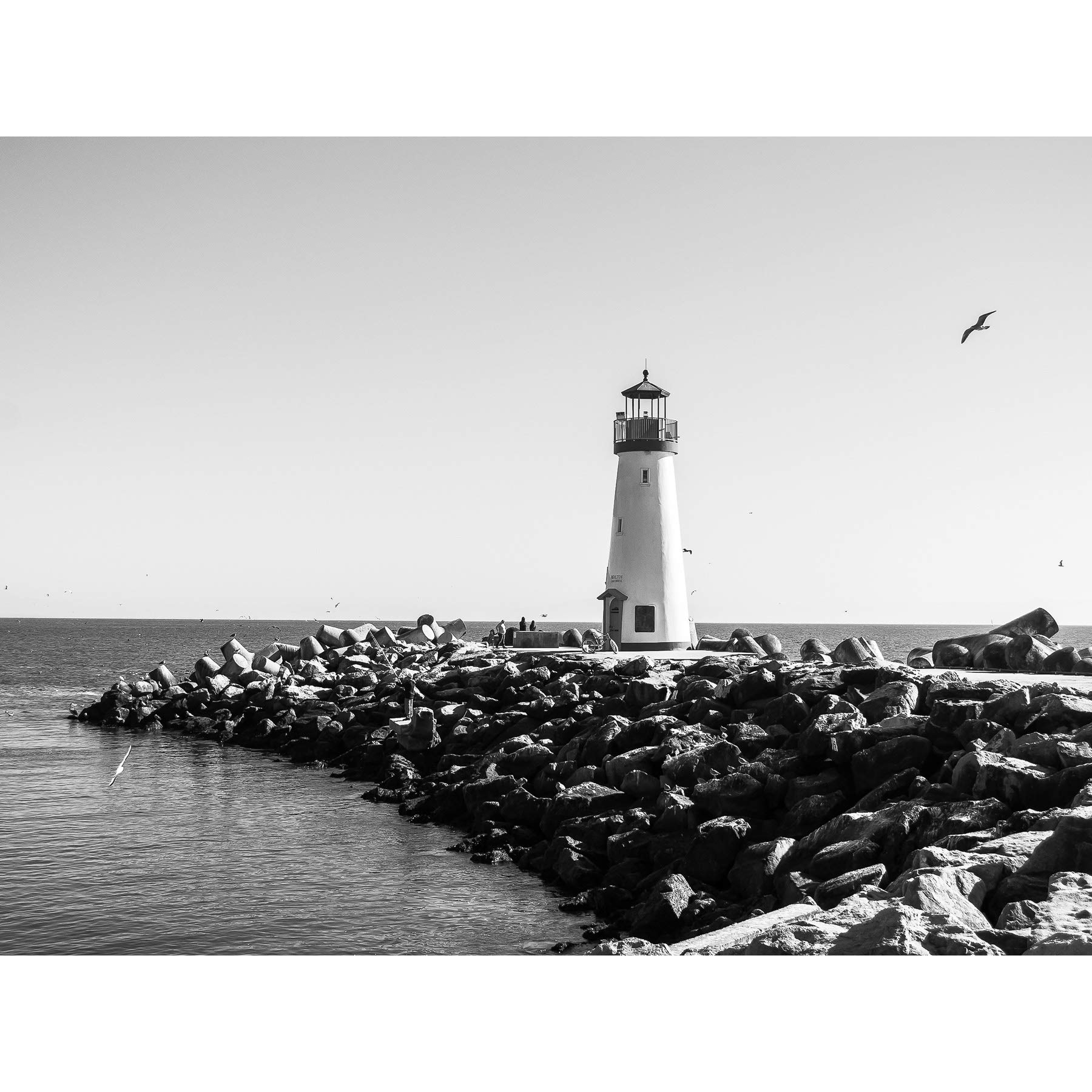 Lighthouse Rocks Ocean BW Living Room Home Large Canvas Wall Art Print