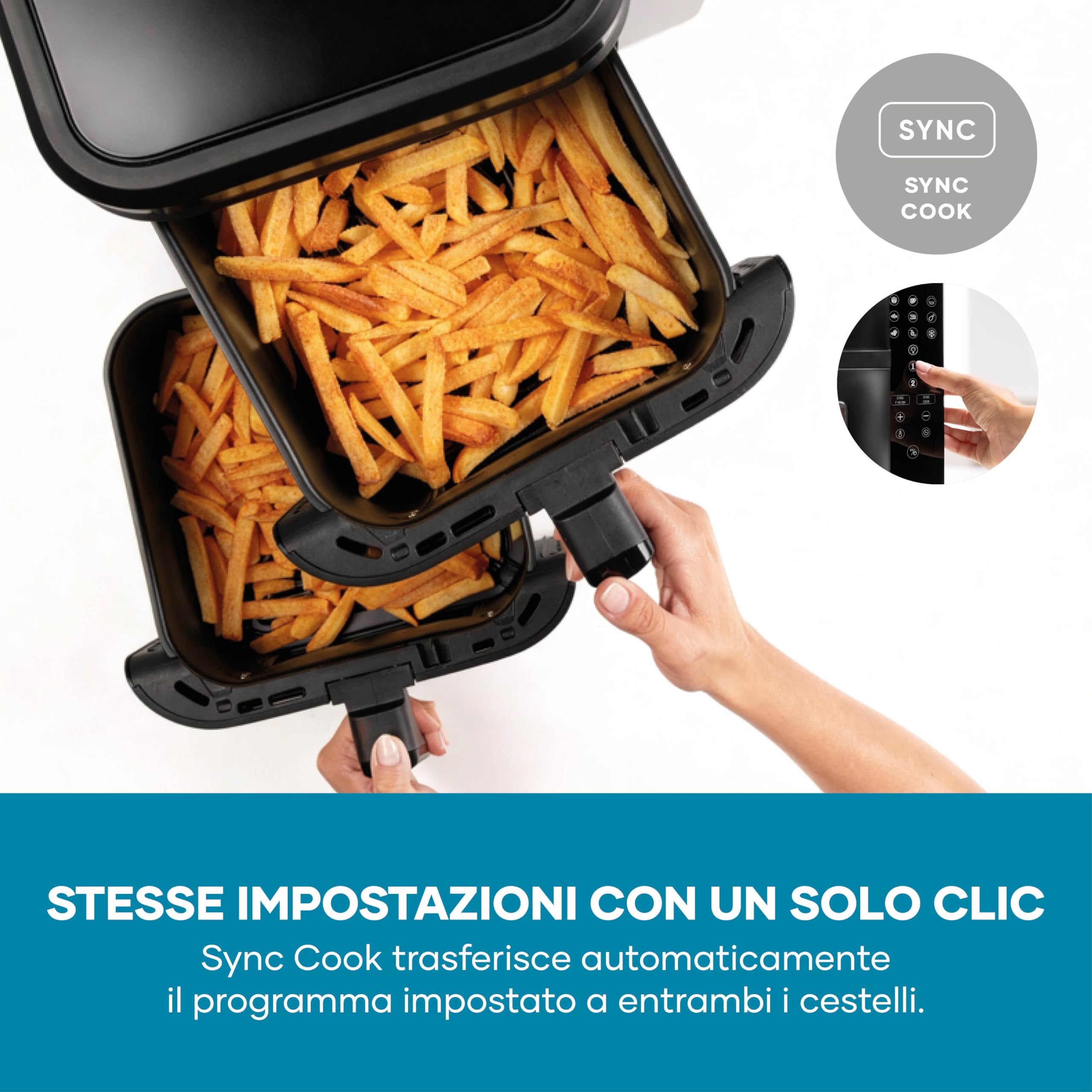SEVERIN Friggitrice ad Aria Calda Duo Stack, 2800 W, Capacità 11 L (2x 5,5 L), Salvaspazio Verticale, 9 Programmi Automatici, Sync Cook e Finish, S-Fry, Nero - FR 9598