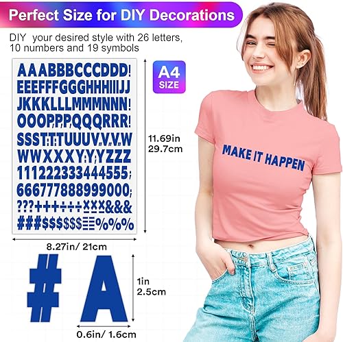 Miniatura 2 de 10 hojas, 1660 letras y números para planchar, de 1 pulgada, 5 colores de letras de vinilo con letras de transferencia de calor de la A a la Z,