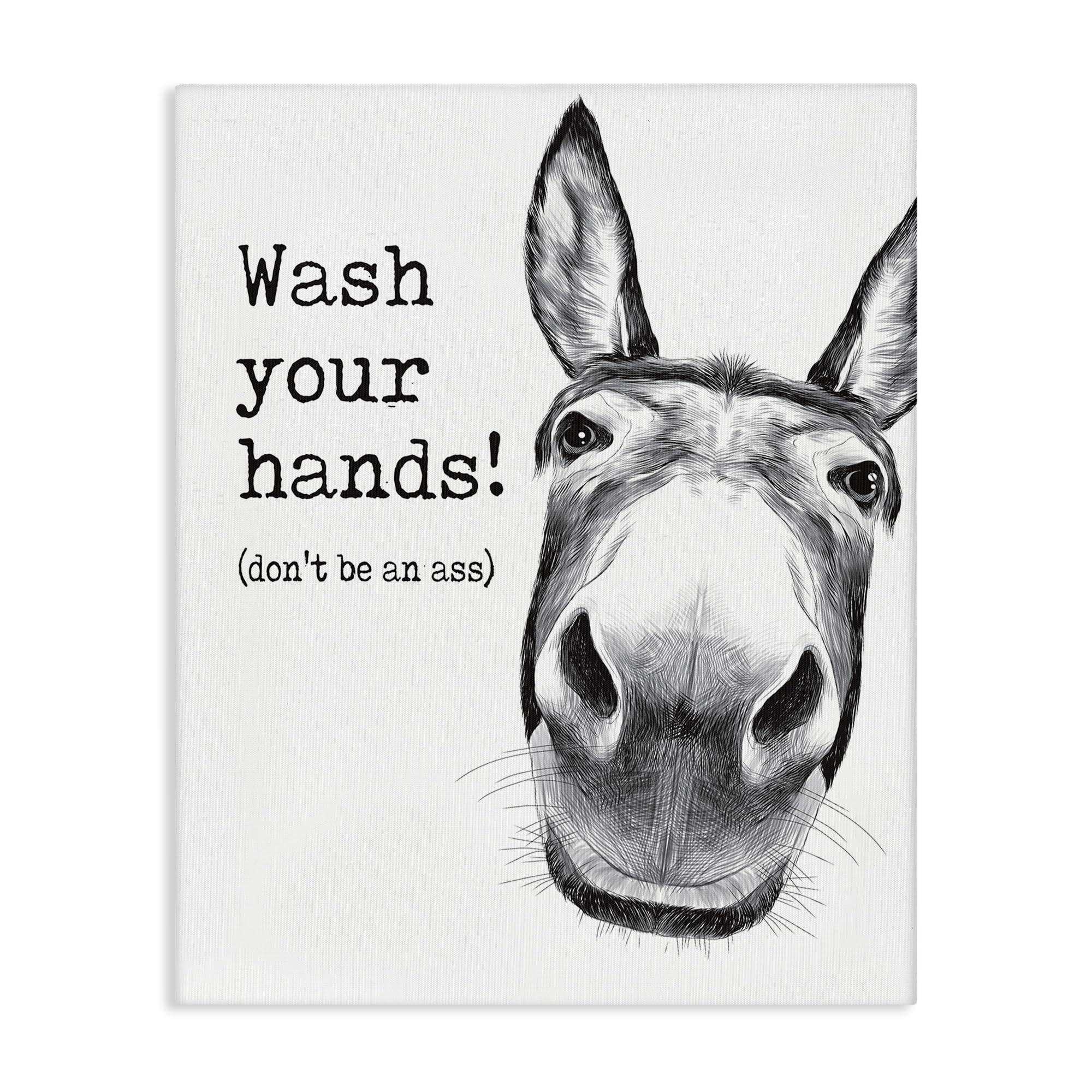 Stupell Industries 'Wash Your Hands Donkey Quote', Canvas Art, 30 x 40 Inches, Easy to Hang and Sturdy, Made in USA, by Lettered and Lined