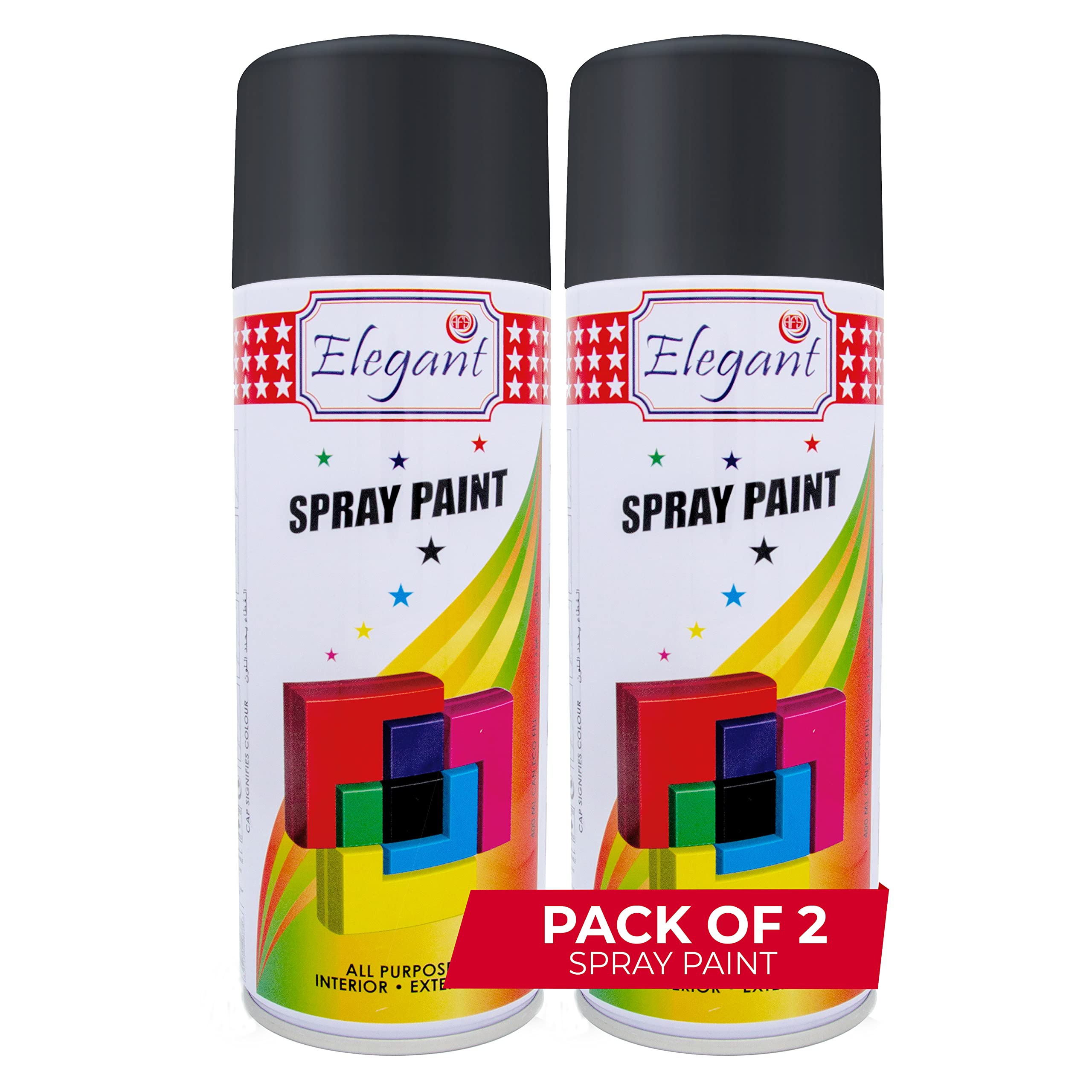 Elegant Multipurpose SPRAY PAINT – Gloss Black – 400ML – PACK OF 2, TWIN Pack (400ML x 2 Pcs) – Fast Drying DIY Paint – All Weather Resistance – Interior And Exterior Acrylic Paint