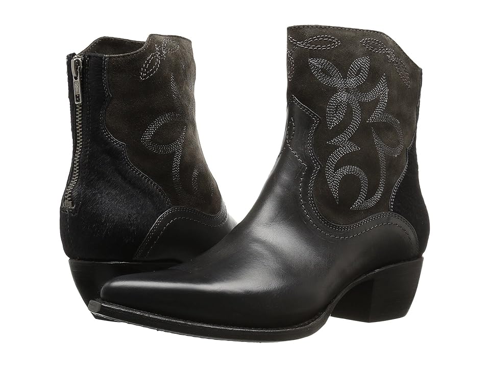 

Frye Shane Embroidered Short (Charcoal Smooth Veg Calf/Oiled Suede/Haircalf) Cowboy Boots