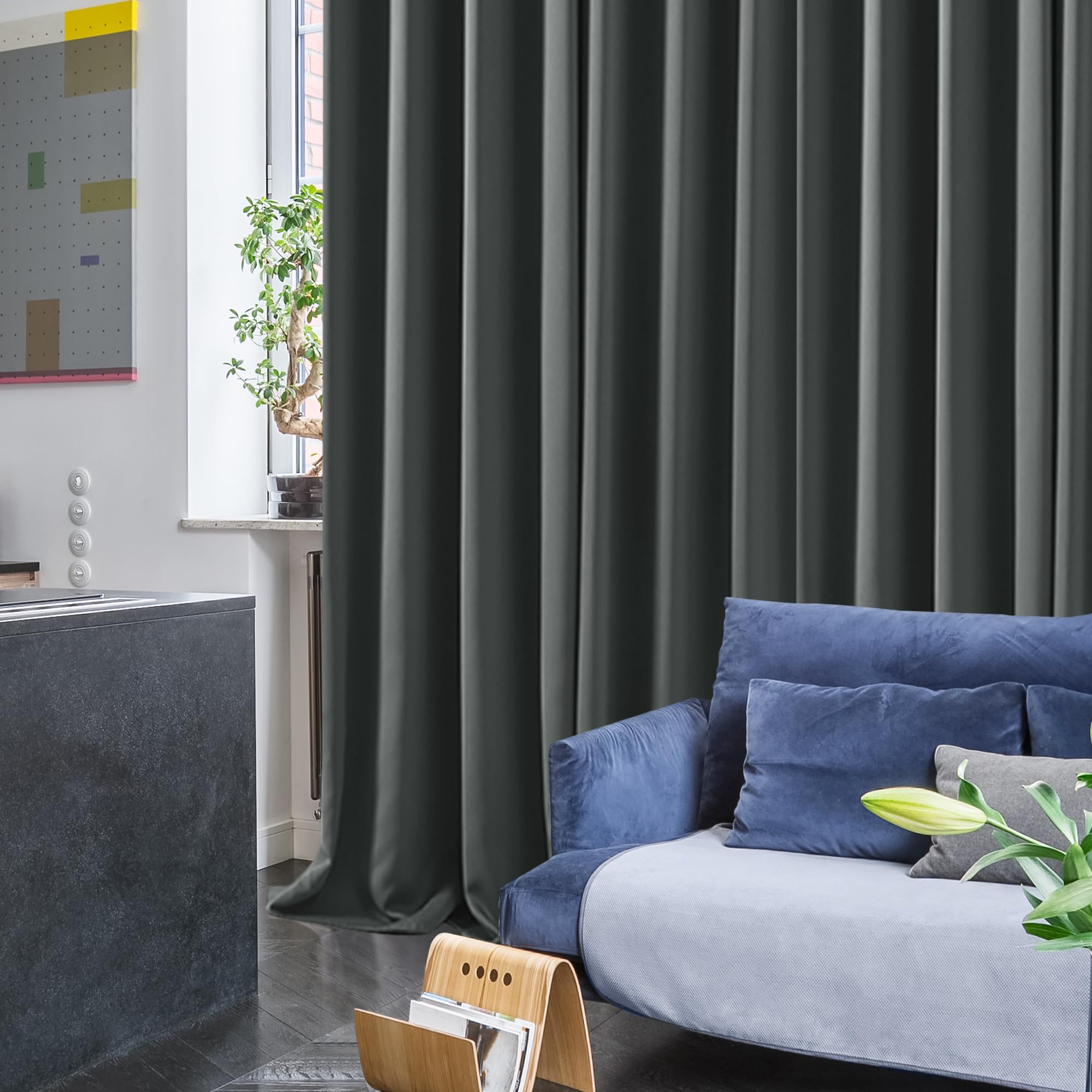 Deconovo Tende Oscuranti per Interni 2 Pezzi 175 CM Altezza, Termiche Isolanti, Anti-Rumore, con Anelli, Ideali per Camera da Letto e Soggiorno, 140x175 CM, Grigio Scuro
