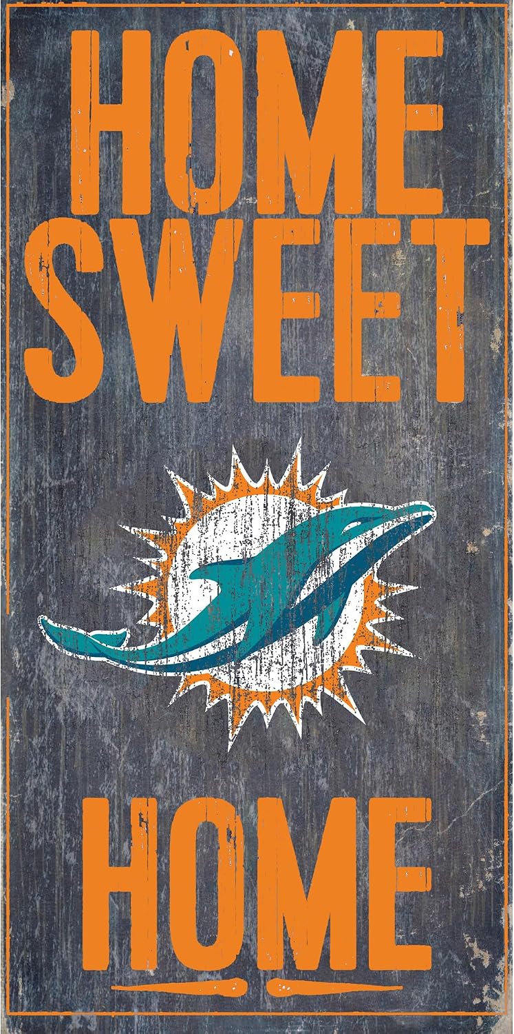 Fan Creations - Miami Dolphins Wood Sign - Home Sweet Home 6"x12"