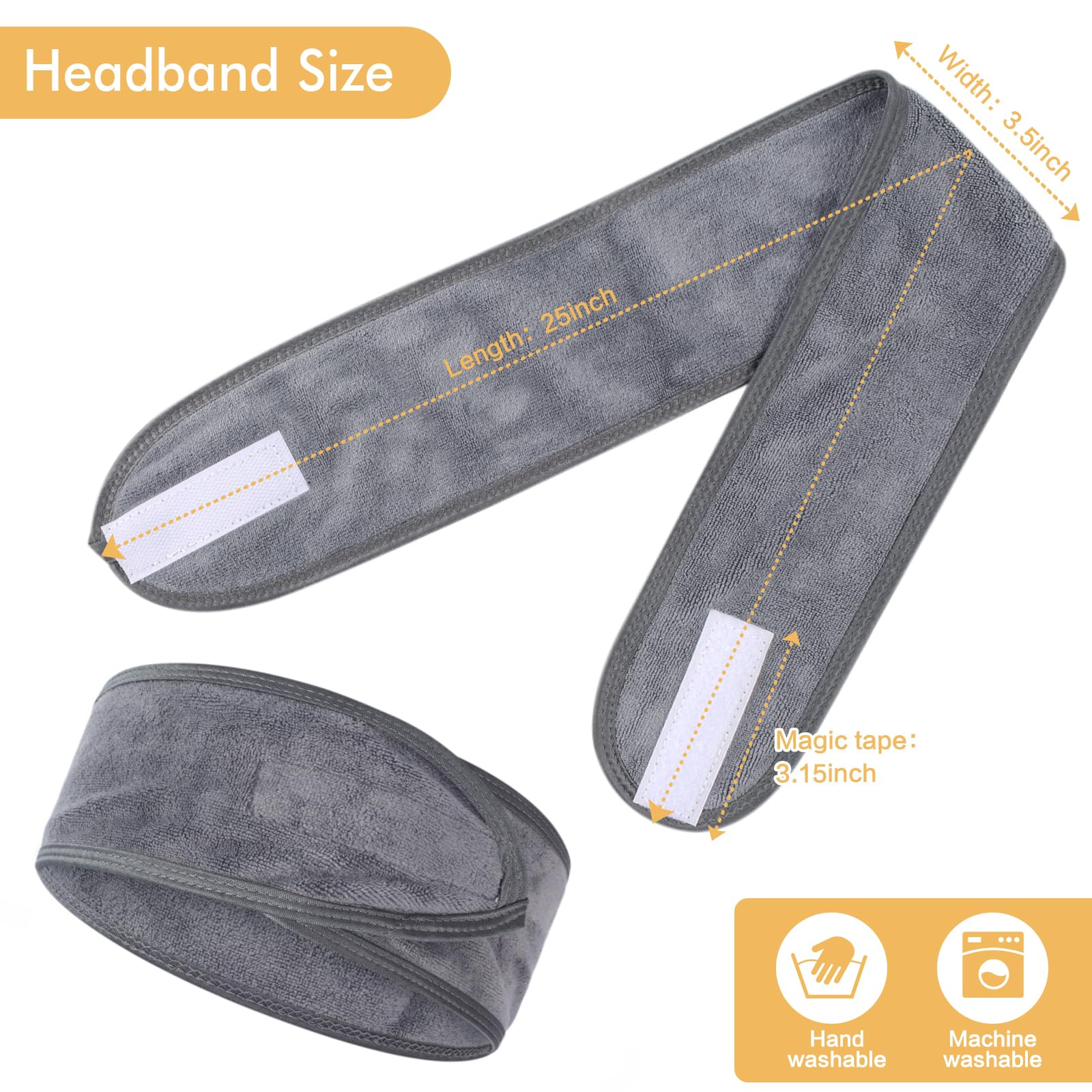 SINLANDSinland - Diadema para mujer, 3 unidades, ajustable, con cinta mágica, para el cuidado de la cara, maquillaje y deportes, , Pack De 6, gris,, ]