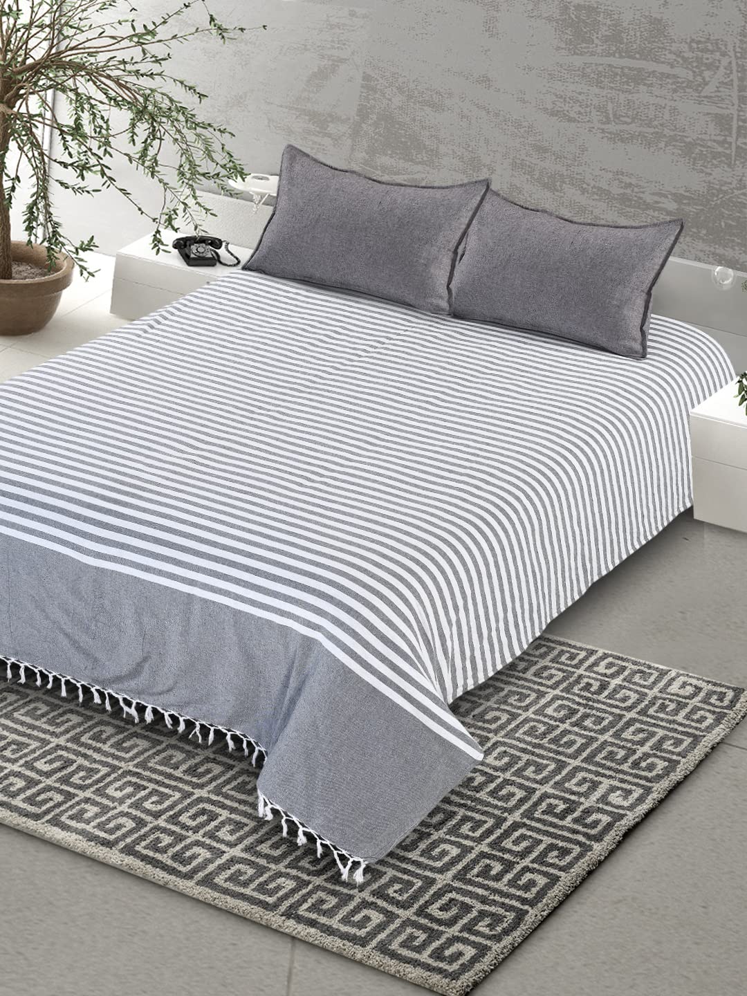 Maroon Striped Bedsheet - Soft Cotton Queen Size -7 Maroon Striped Bedsheet - Soft Cotton Queen Size -7