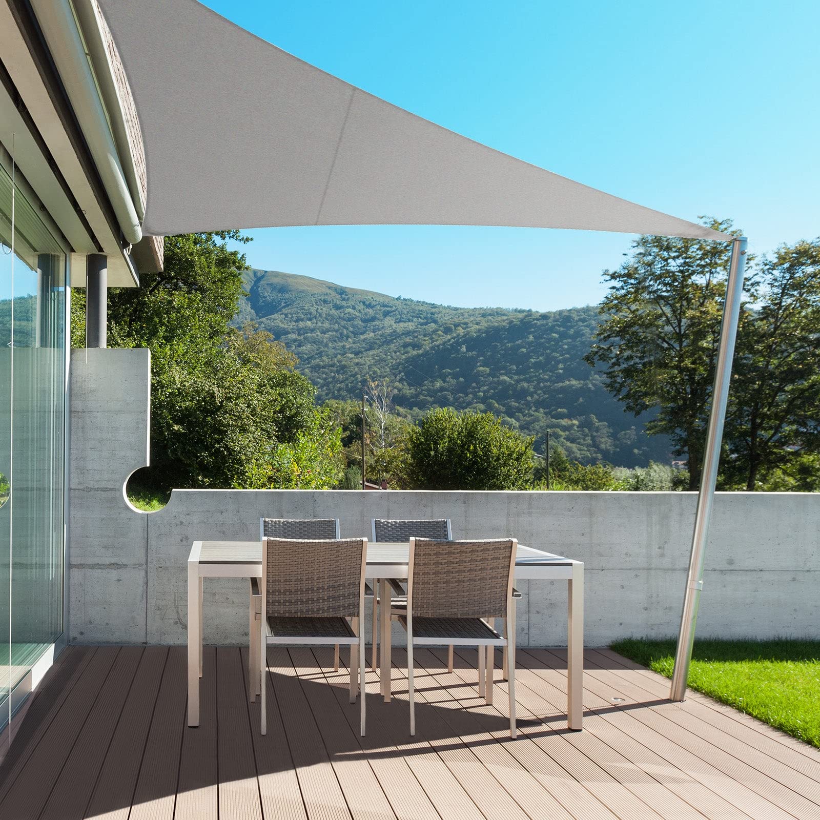 casa pura Sonnensegel 3,6 x 3,6 x 5,1 m, Grau - inkl. Befestigungsmaterial - Dreieck - Reißfestes Polyester-Gewebe - Wasserabweisend imprägniert