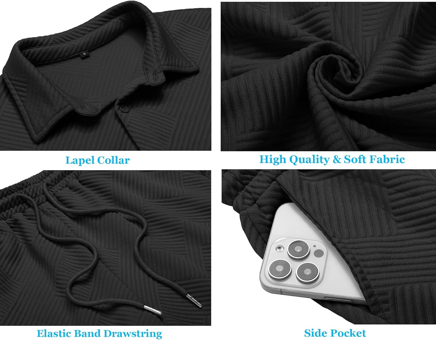 URRU Men's Shirt and Shorts Set Summer Outfits Short Sleeve Casual Button Down 2 Piece Shorts Set - Image 5