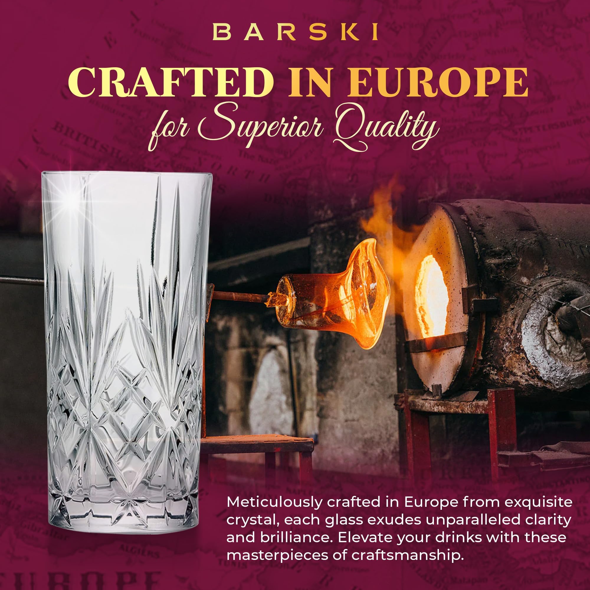 Barski Highball-Glas – Trinkgläser – 2er-Set – Hiball-Becher – Glaskristallbecher – für Wasser, Saft, Bier, gemischte Cocktails, Mojito-Glas, Tom Collins Bar Glaswaren, 340 ml, hergestellt in Europa