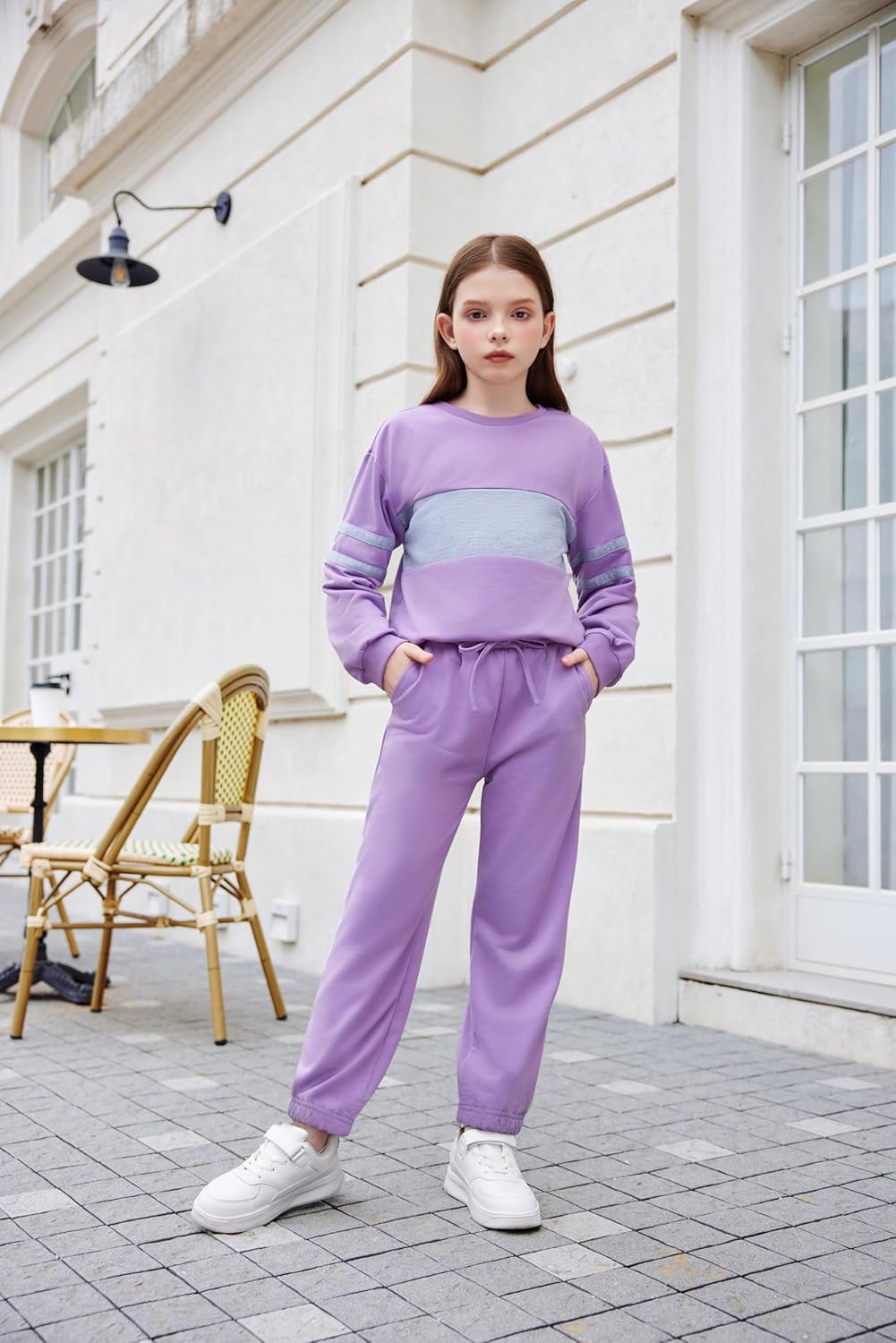 Arshiner Girls' Clothing Sets Sweatsuits Long Sleeve Color Block Pullover Sweatshirts and Lounge Pants with Pocket - Image 3