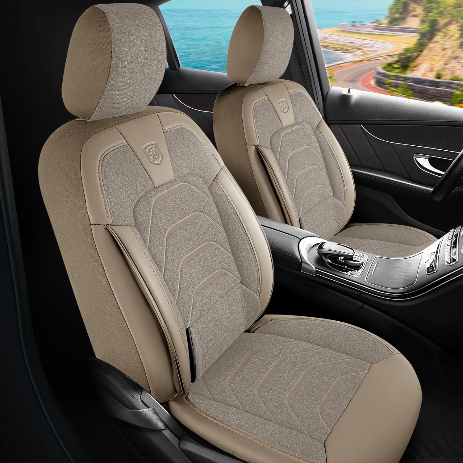 Premium Car Seat Covers Front Seat - Linen Car Seat Cover for SUV, Cars, Most Pickups, Beige, Car Seat Protector, Car Seat Covers Front Seats, Car Seat Protector