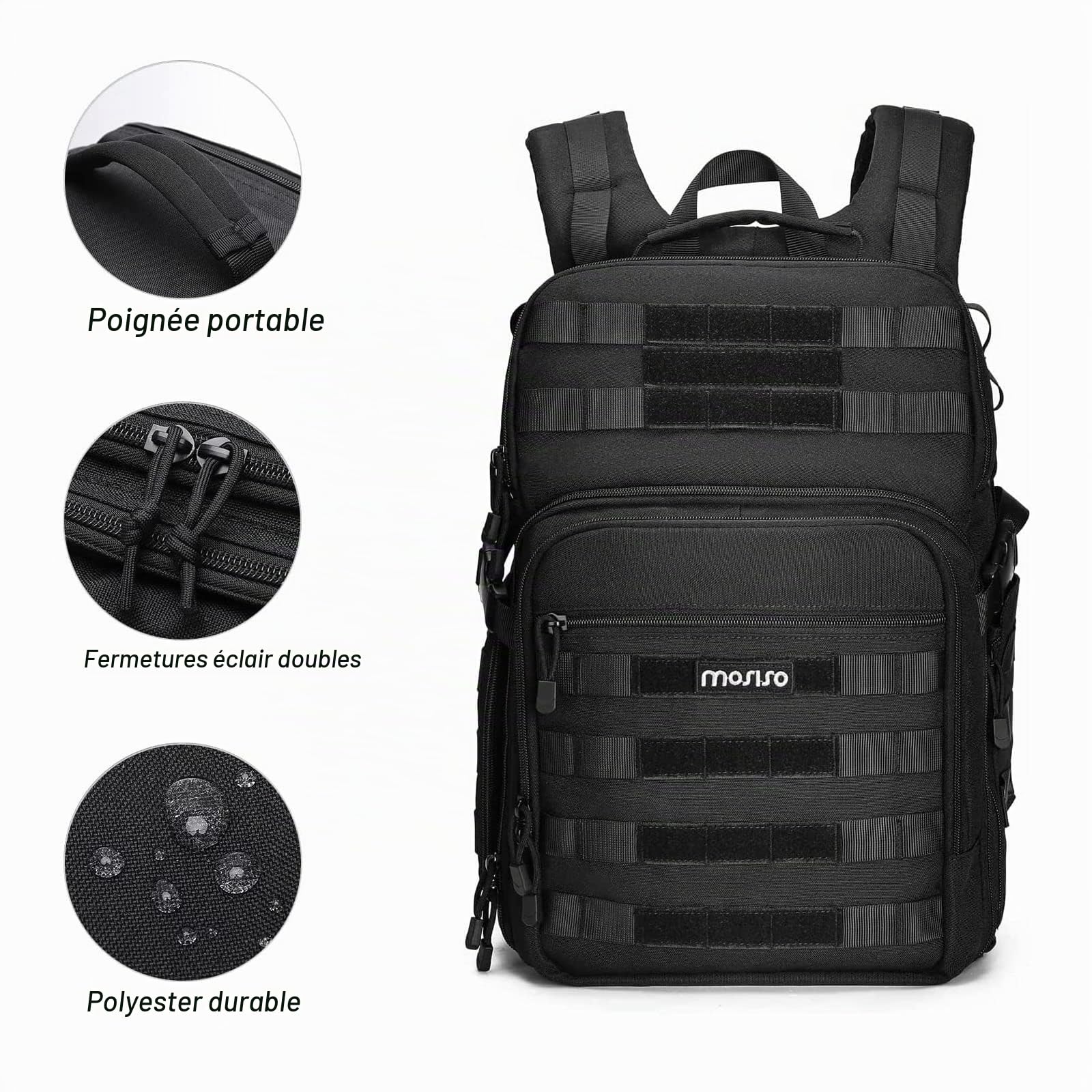 MOSISO Sac à Dos Pour Photo Compatible avec Canon/Nikon/Sony,Noir | avec DSLR/SLR/sans Miroir Photographie Tactique Caméra Sac Randonnée avec Détenteur Trépied&15-16 Pouces Laptop Compartment