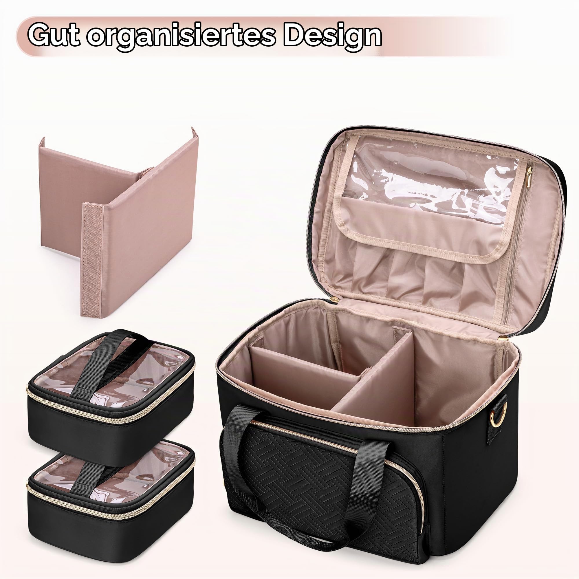 Tasche für Medizinischen Bedarf mit 2 Medikamententaschen, Schwarz | Erste Hilfe Tasche, Organizer für Medikamentendosen, Herausnehmbare Trennwände, Verstellbare Riemen, Nur Leere Tasche