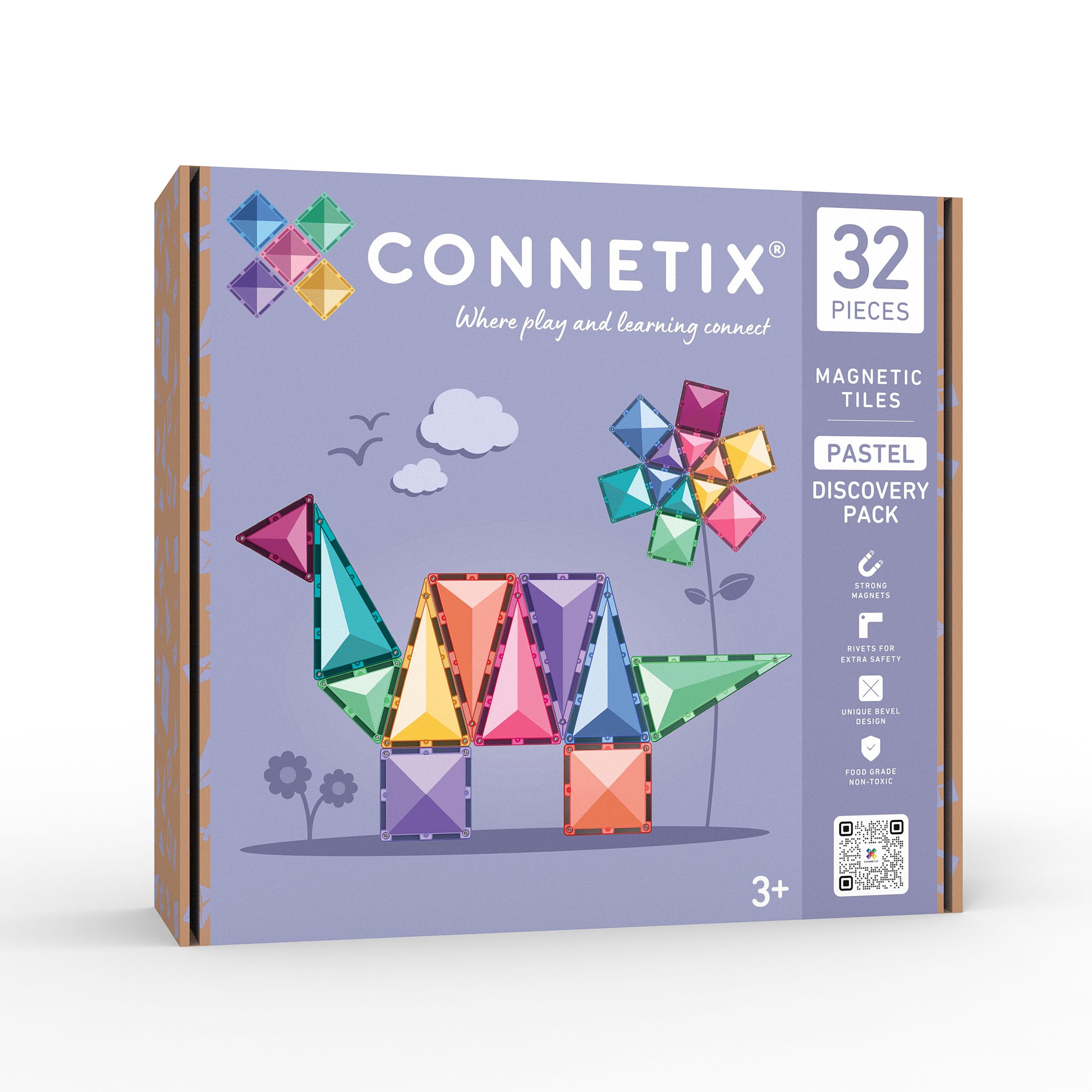 CONNETIX Piastrelle Magnetiche Pastello Pacchetto Scoperta, 32 Pezzi