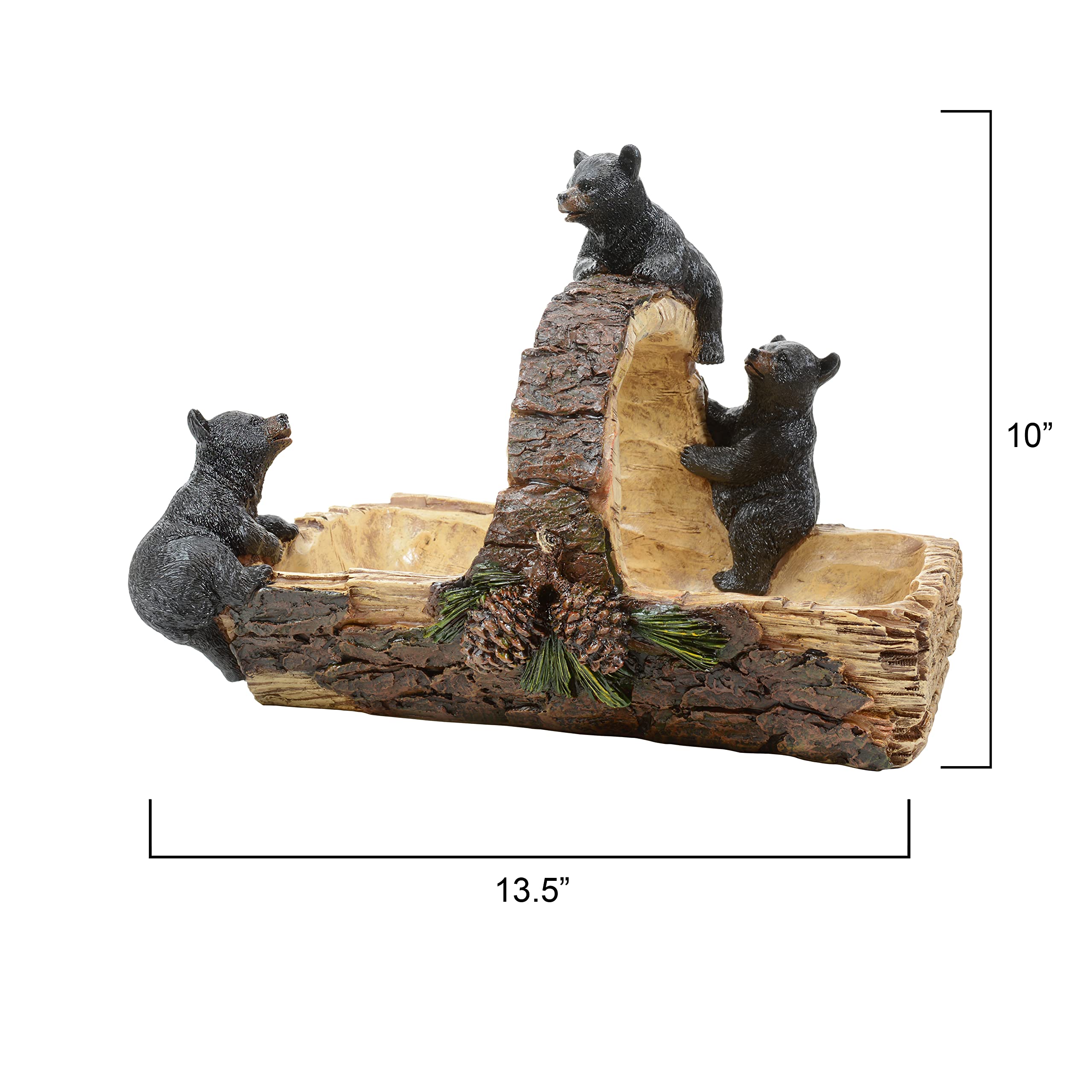 Black Forest Décor Black Bear & Log Basket – Hand-Painted Polyresin Basket with Pinecone Accents, 13.5