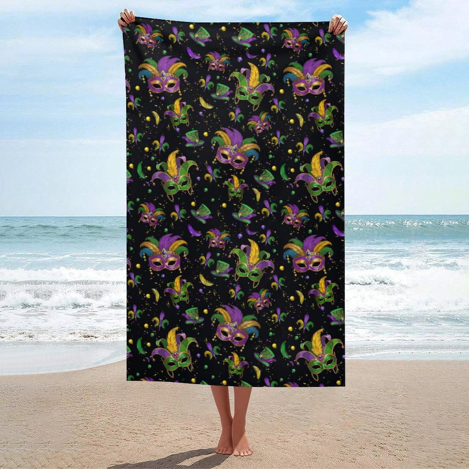 Anceky Beach Towel Quick-Dry Mask Bath Towels Beach Towel Large Absorbent Bath Towel for Home Gym Travel 31 X 51 in