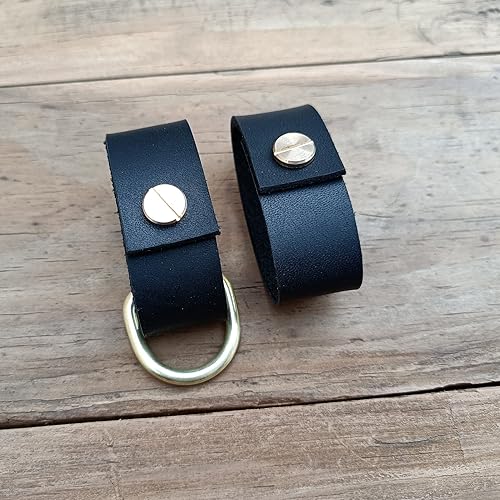 Miniatura 6 de 2 pack leather belt keepers+1 solid brass buckles keychains,leather belt keepers for men and women (Black)