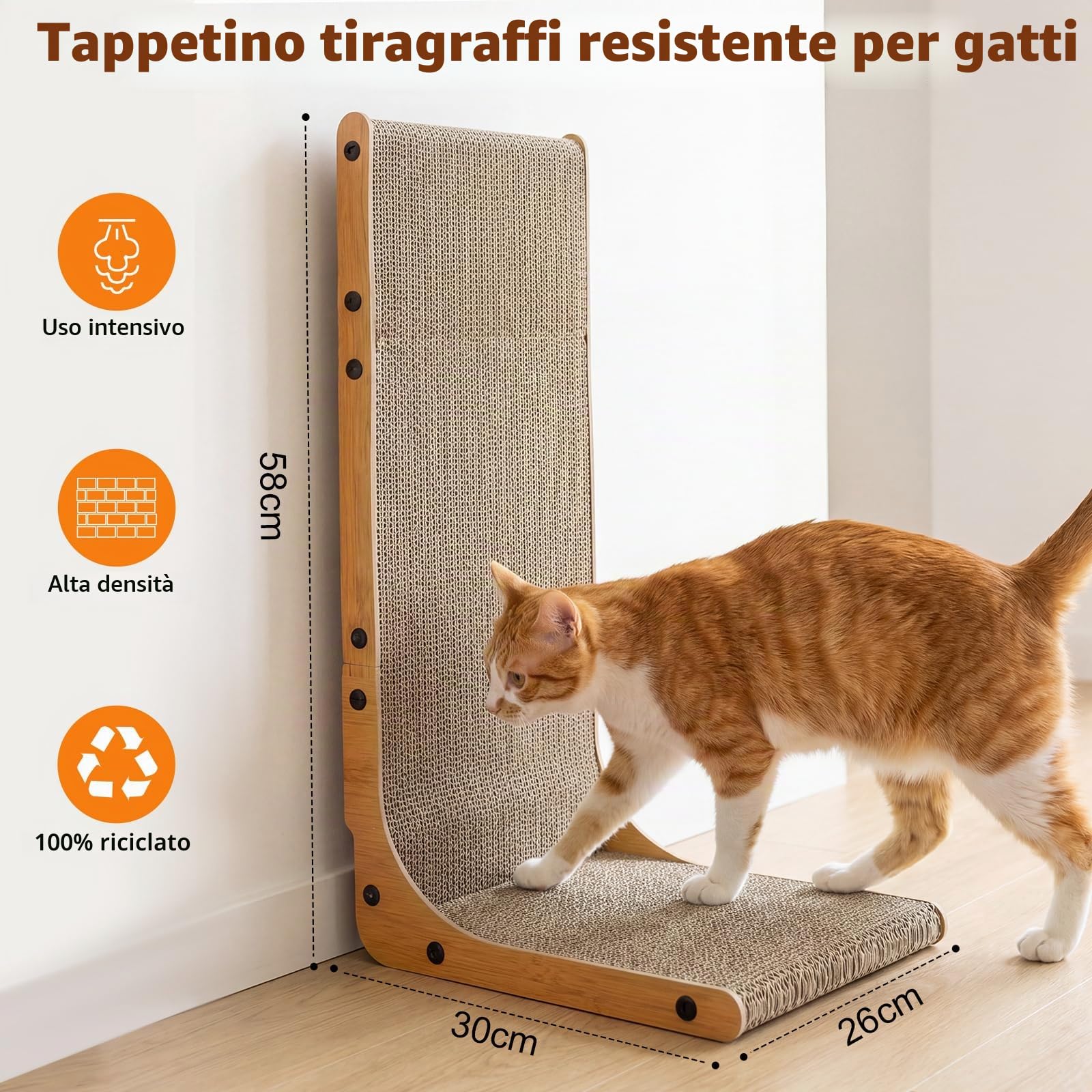 Gimars Set di 2 Tiragraffi per Gatti in Forma di L da 58cm, Tiragraffi Cartone per Proteggere Mobili e Divani, Resistente, Effetto Legno